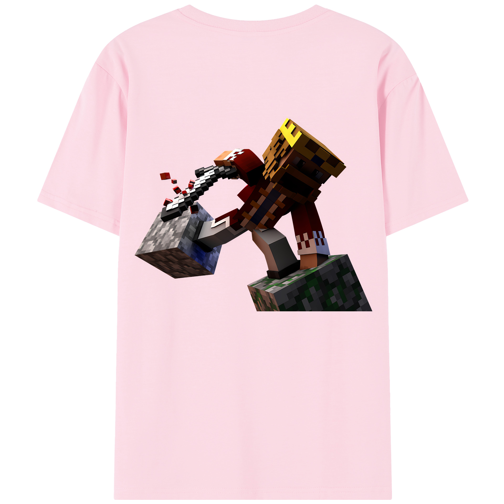 （画像用） マインクラフト ブロックの世界 Minecraft MC Block world 綿100％半袖Tシャツ（背面プリント）