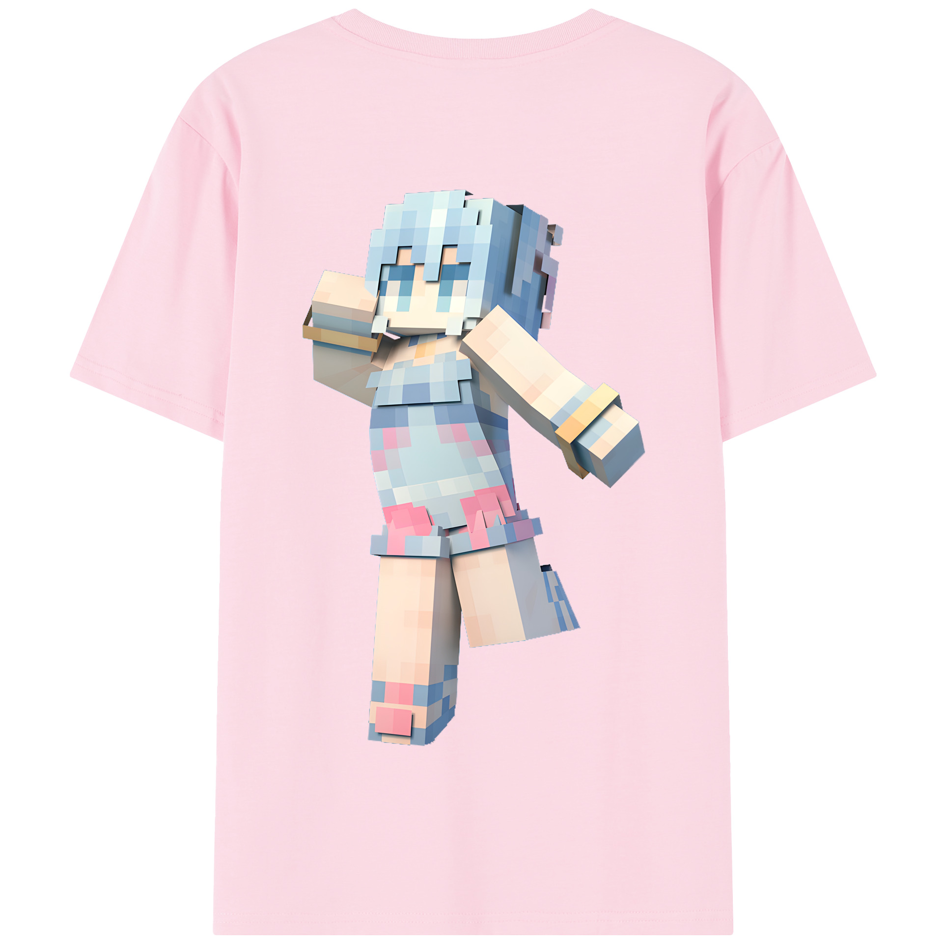 （画像用） マインクラフト ブロックの世界 Minecraft MC Block world 綿100％半袖Tシャツ（背面プリント）