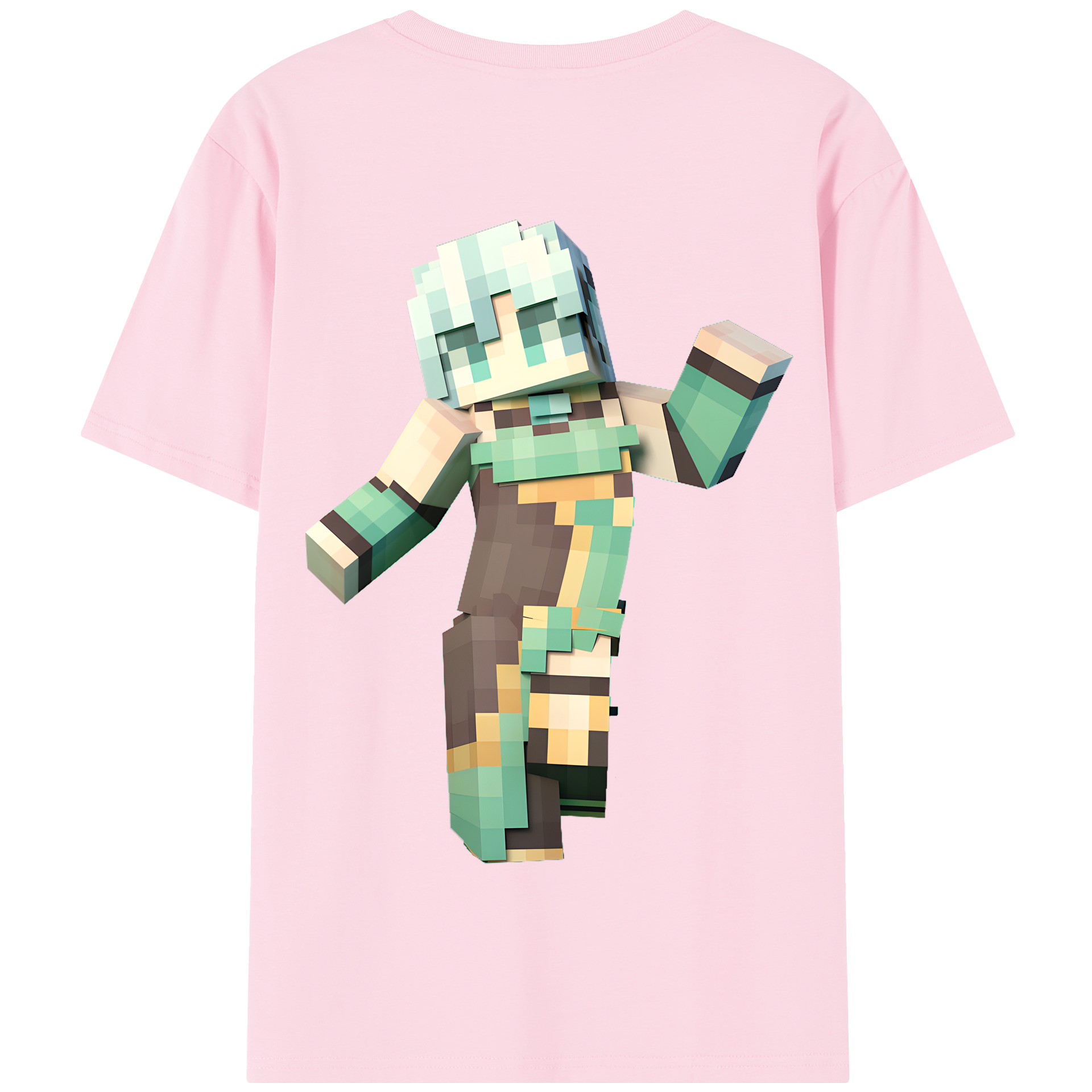 （画像用） マインクラフト ブロックの世界 Minecraft MC Block world 綿100％半袖Tシャツ（背面プリント）