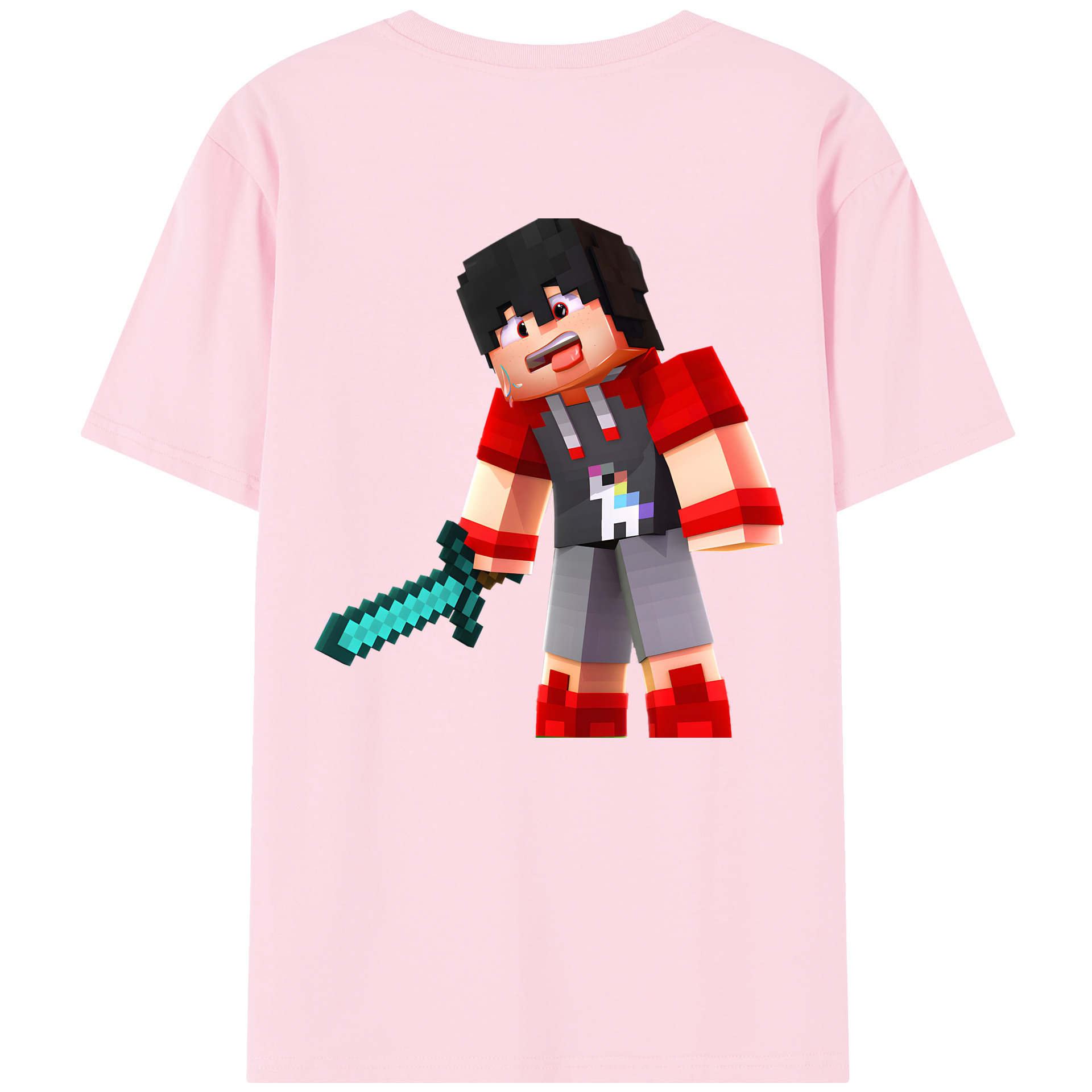 （画像用） マインクラフト ブロックの世界 Minecraft MC Block world 綿100％半袖Tシャツ（背面プリント）