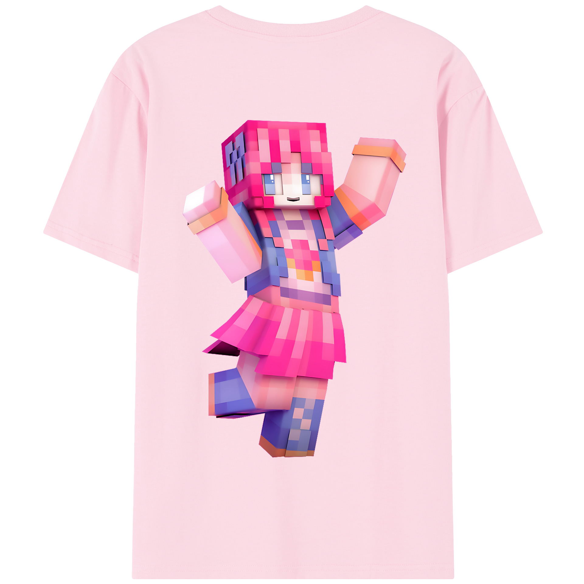 （画像用） マインクラフト ブロックの世界 Minecraft MC Block world 綿100％半袖Tシャツ（背面プリント）