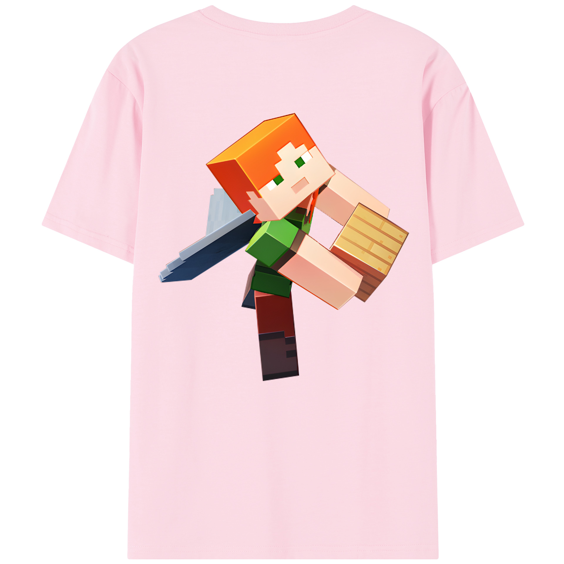 （画像用） マインクラフト ブロックの世界 Minecraft MC Block world 綿100％半袖Tシャツ（背面プリント）