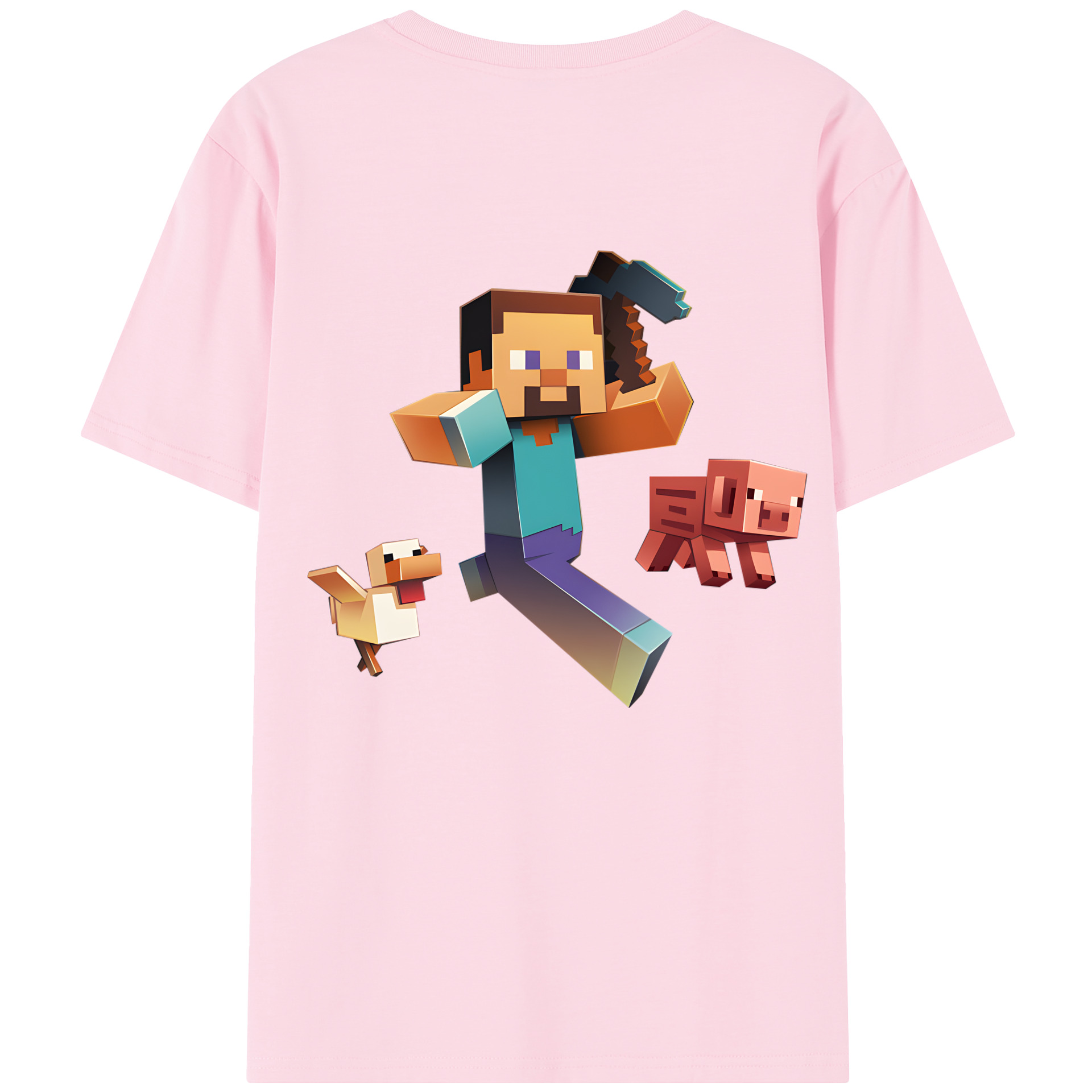 （画像用） マインクラフト ブロックの世界 Minecraft MC Block world 綿100％半袖Tシャツ（背面プリント）