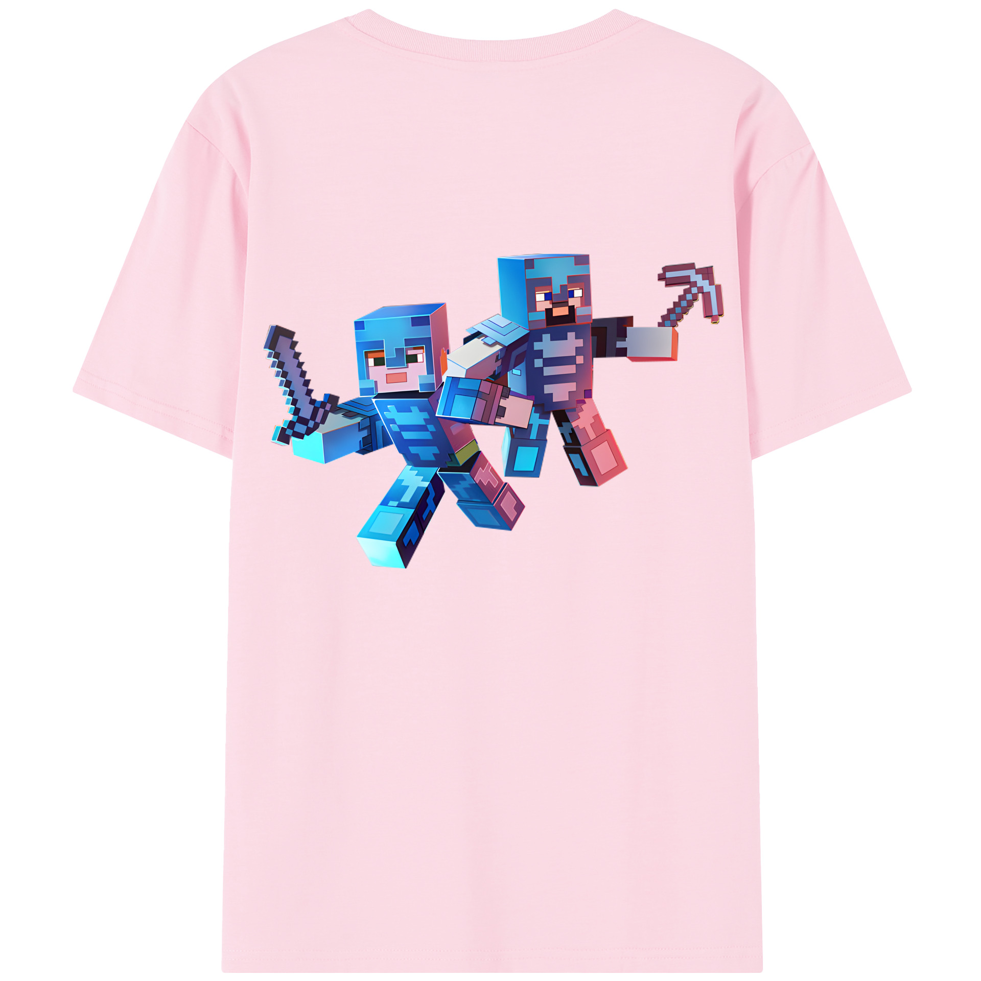（画像用） マインクラフト ブロックの世界 Minecraft MC Block world 綿100％半袖Tシャツ（背面プリント）