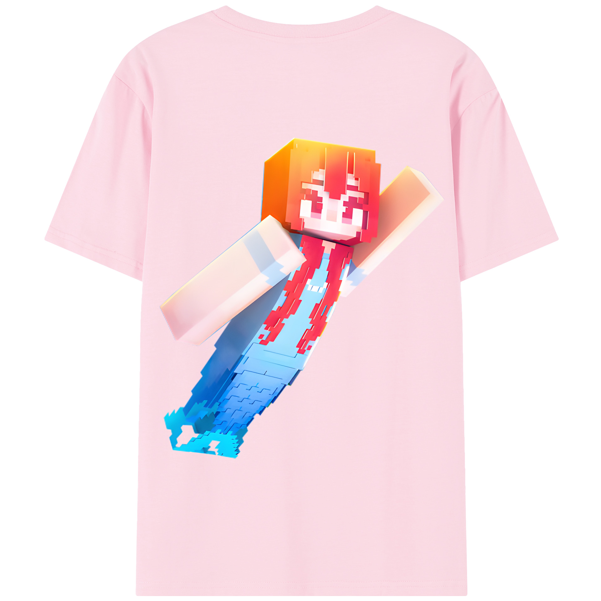 （画像用） マインクラフト ブロックの世界 Minecraft MC Block world 綿100％半袖Tシャツ（背面プリント）
