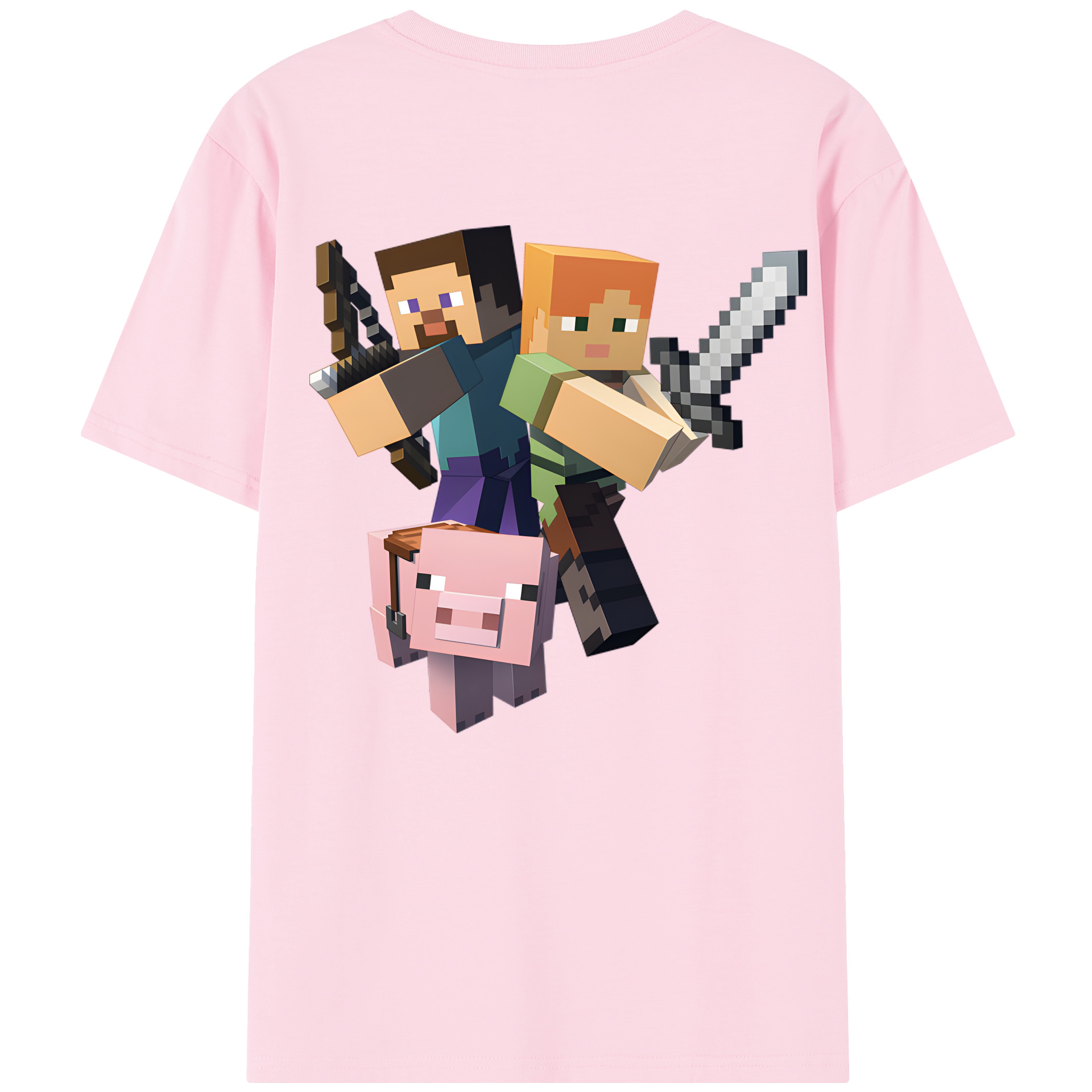 （画像用） マインクラフト ブロックの世界 Minecraft MC Block world 綿100％半袖Tシャツ（背面プリント）
