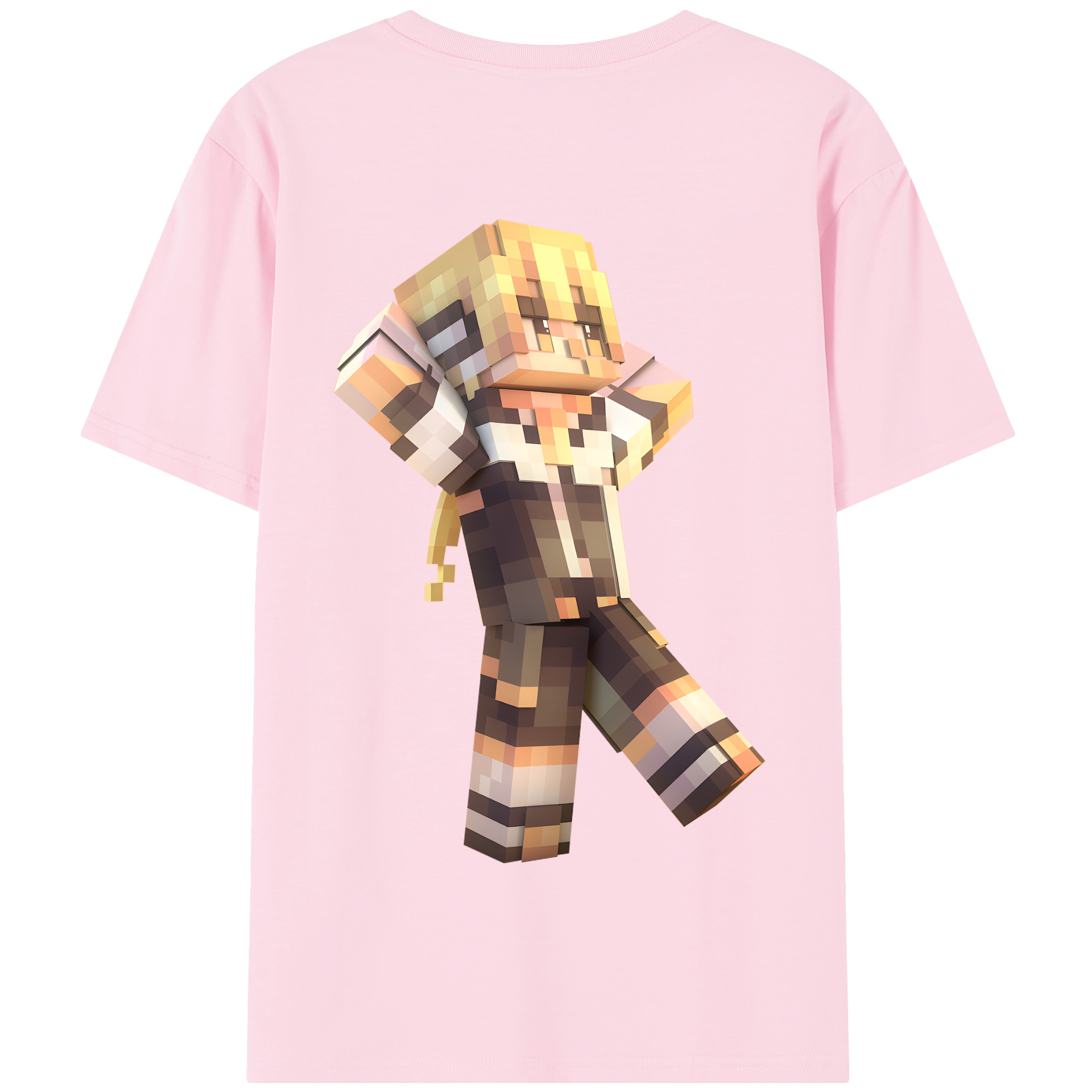 （画像用） マインクラフト ブロックの世界 Minecraft MC Block world 綿100％半袖Tシャツ（背面プリント）