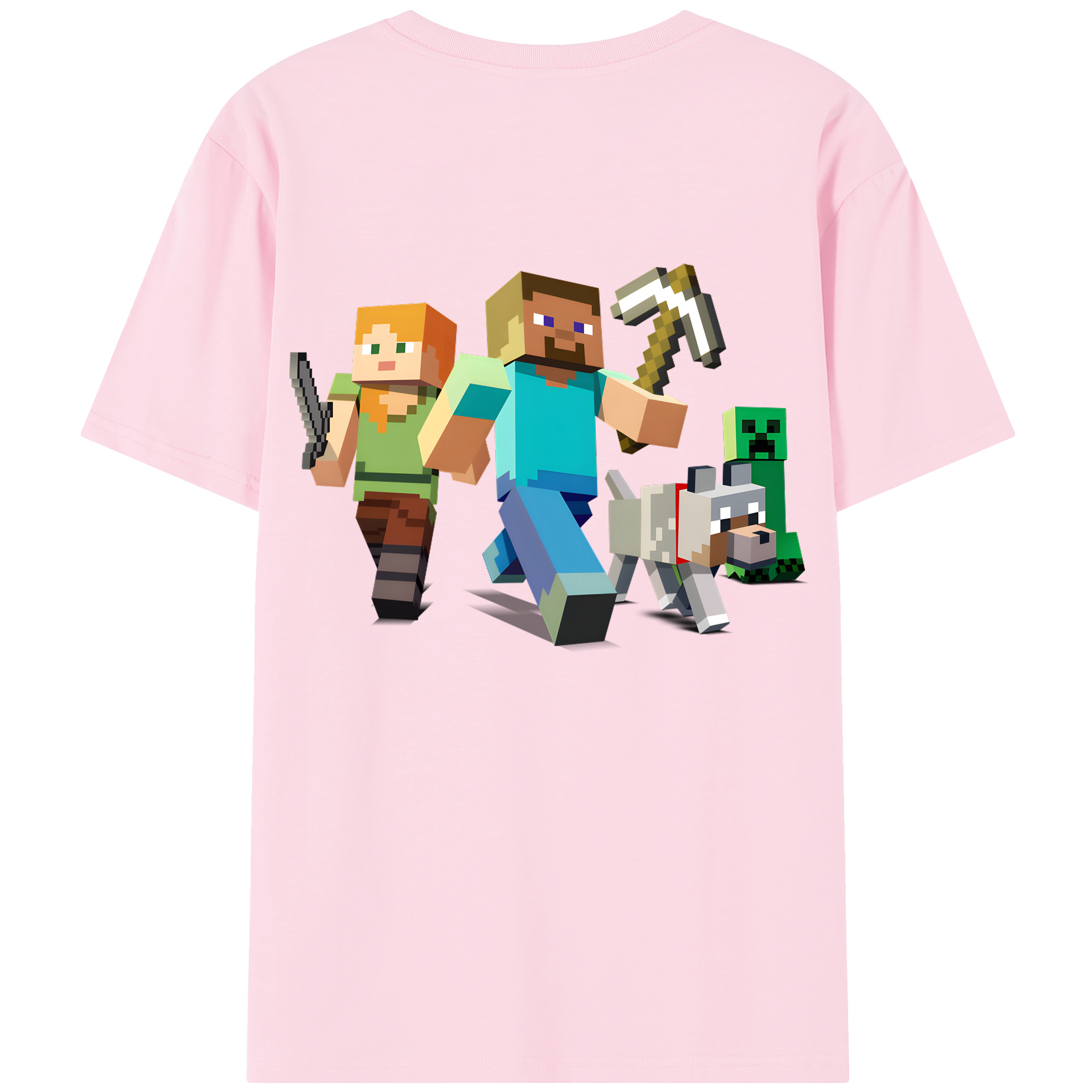（画像用） マインクラフト ブロックの世界 Minecraft MC Block world 綿100％半袖Tシャツ（背面プリント）