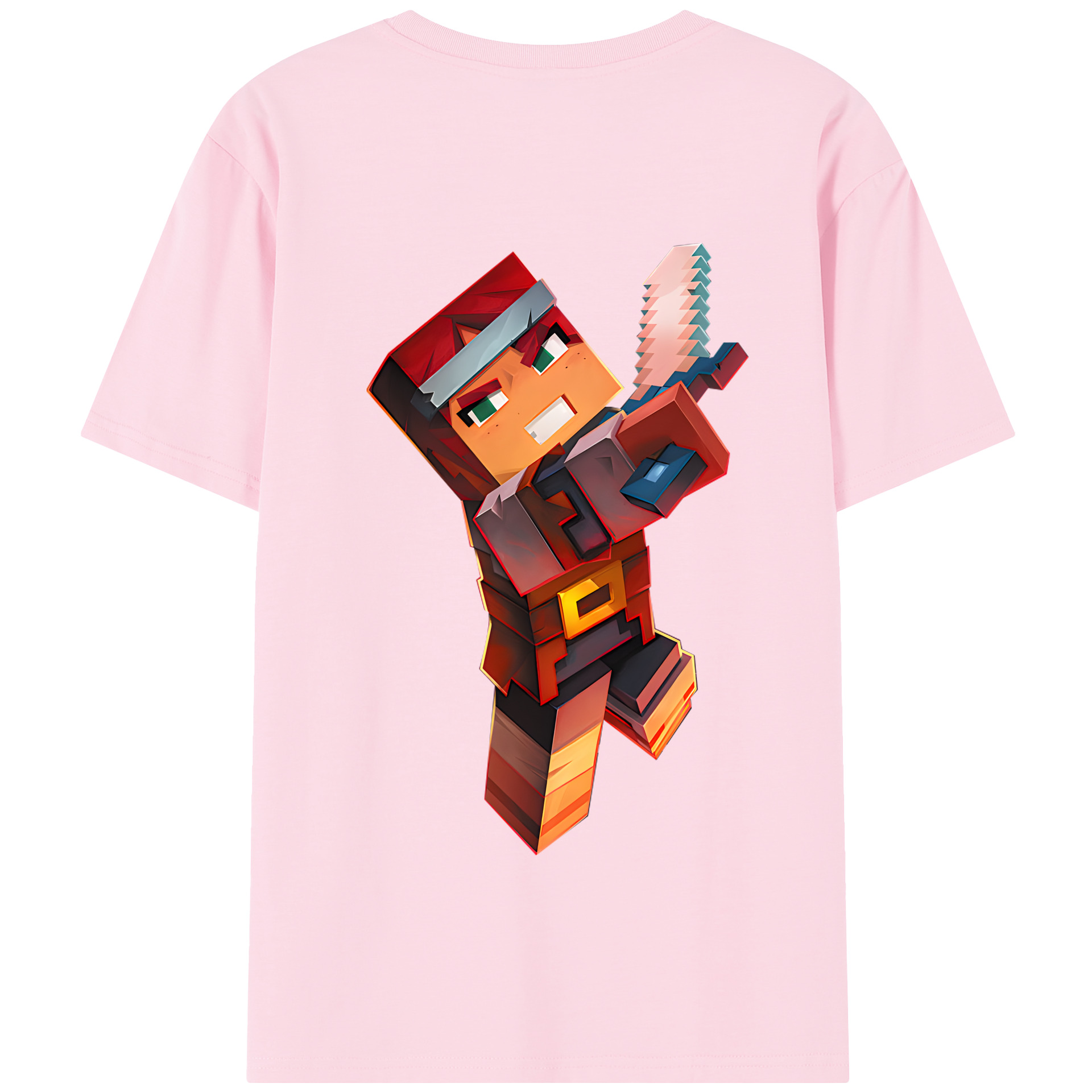 （画像用） マインクラフト ブロックの世界 Minecraft MC Block world 綿100％半袖Tシャツ（背面プリント）