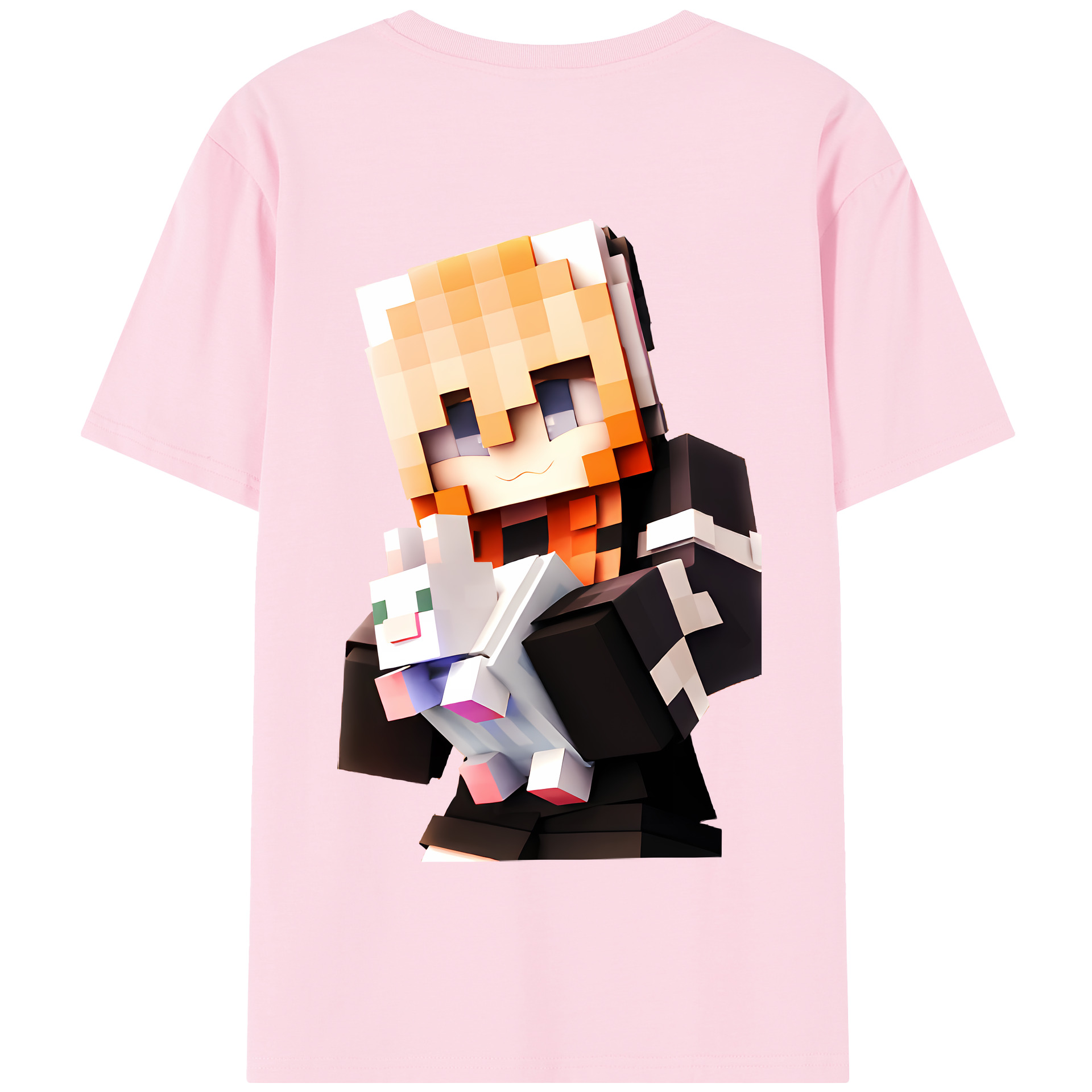 （画像用） マインクラフト ブロックの世界 Minecraft MC Block world 綿100％半袖Tシャツ（背面プリント）