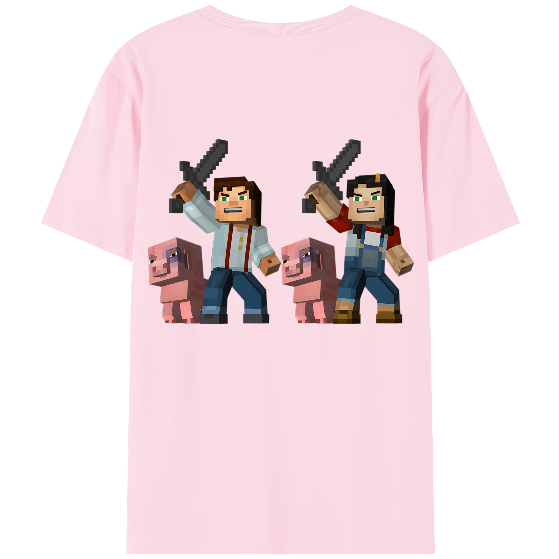 （画像用） マインクラフト ブロックの世界 Minecraft MC Block world 綿100％半袖Tシャツ（背面プリント）