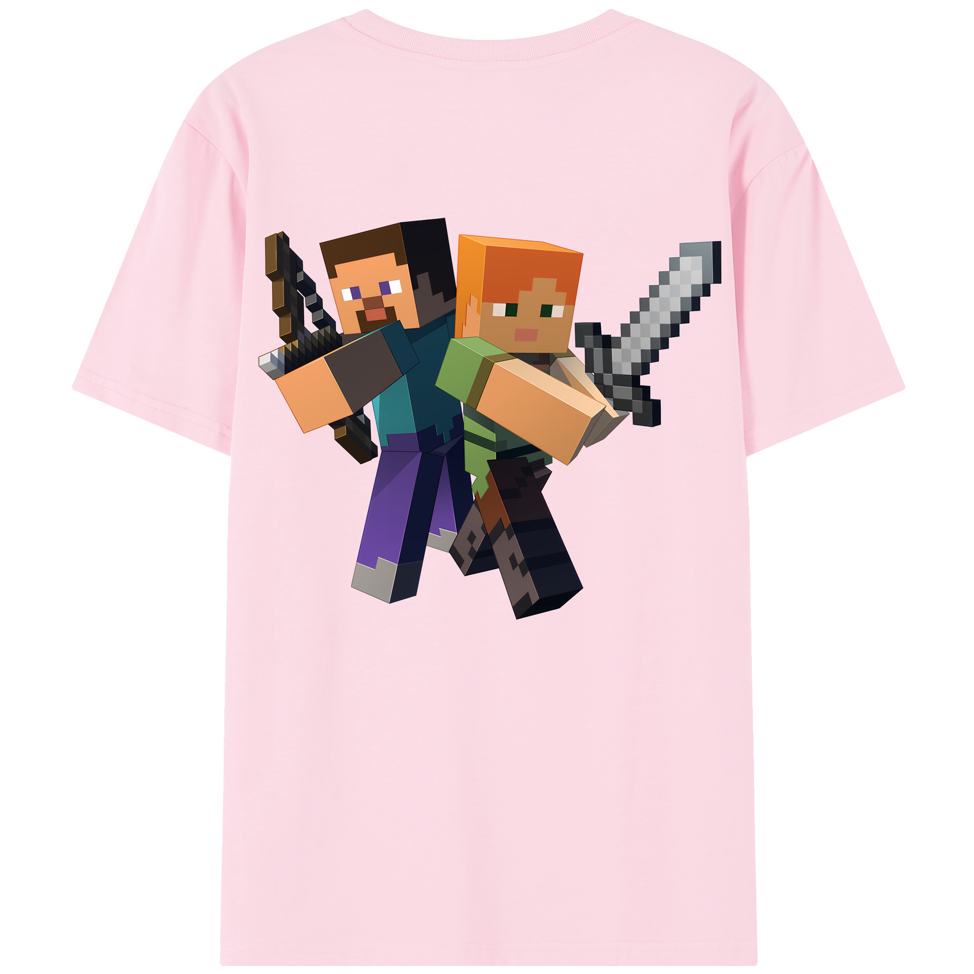 （画像用） マインクラフト ブロックの世界 Minecraft MC Block world 綿100％半袖Tシャツ（背面プリント）
