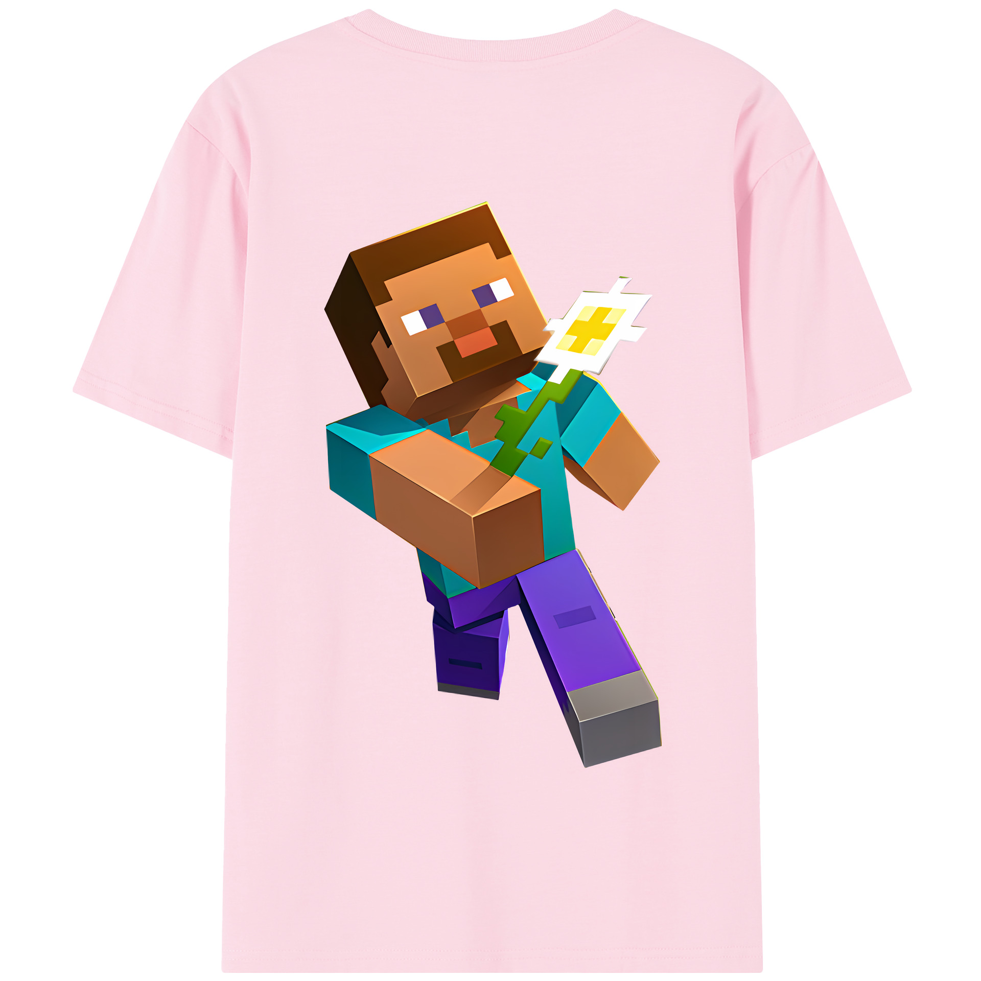 （画像用） マインクラフト ブロックの世界 Minecraft MC Block world 綿100％半袖Tシャツ（背面プリント）