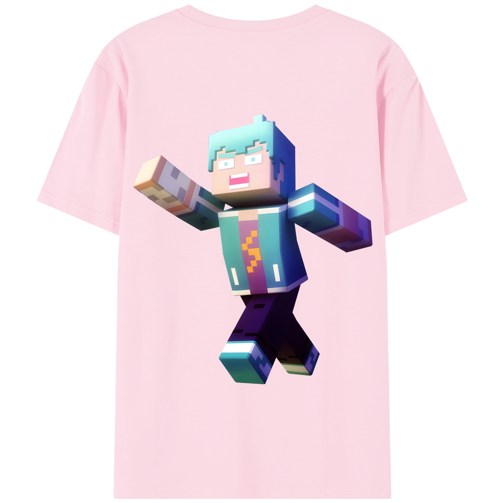 （画像用） マインクラフト ブロックの世界 Minecraft MC Block world 綿100％半袖Tシャツ（背面プリント）