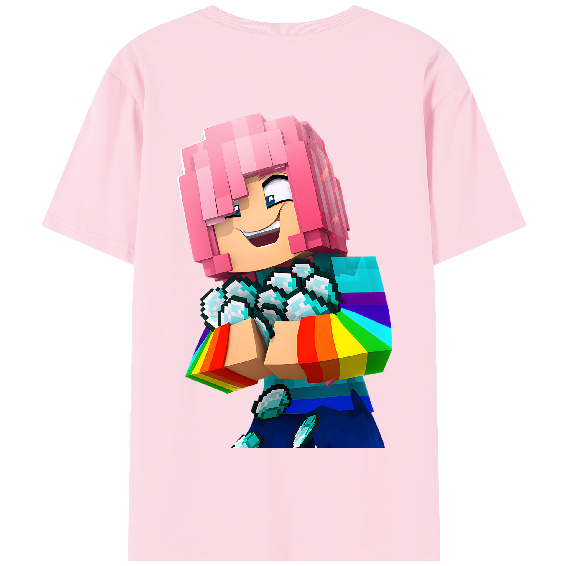 （画像用） マインクラフト ブロックの世界 Minecraft MC Block world 綿100％半袖Tシャツ（背面プリント）