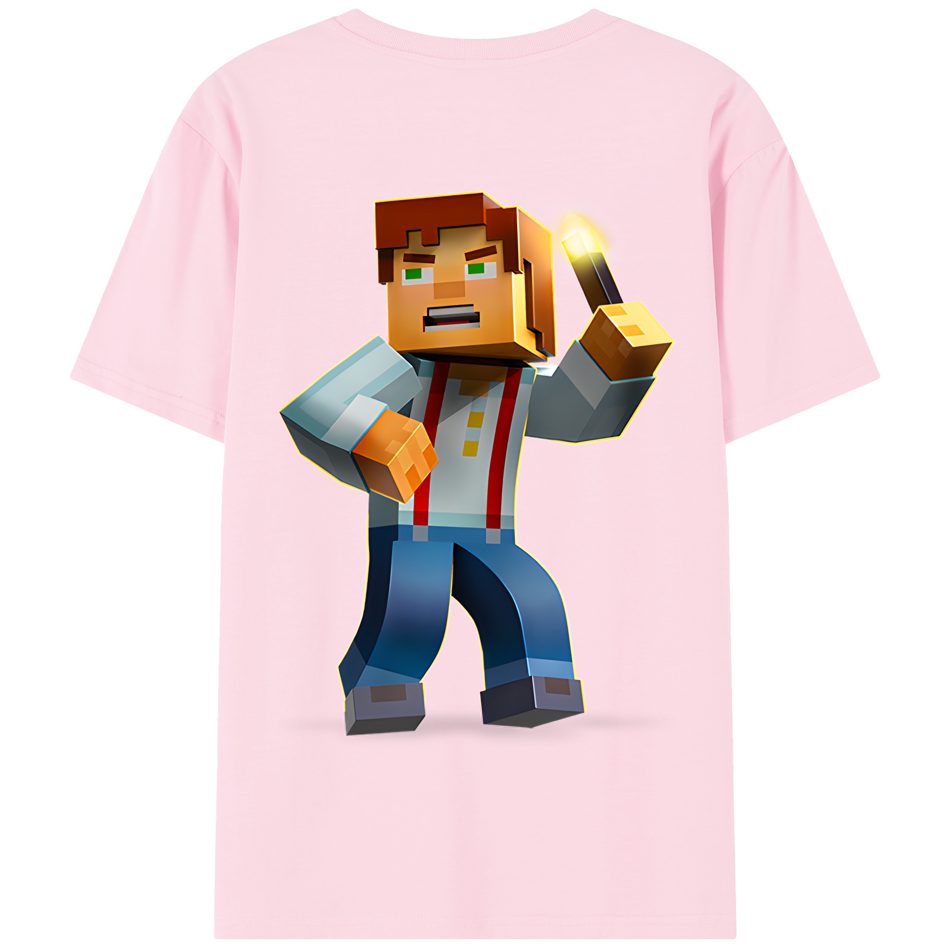 （画像用） マインクラフト ブロックの世界 Minecraft MC Block world 綿100％半袖Tシャツ（背面プリント）