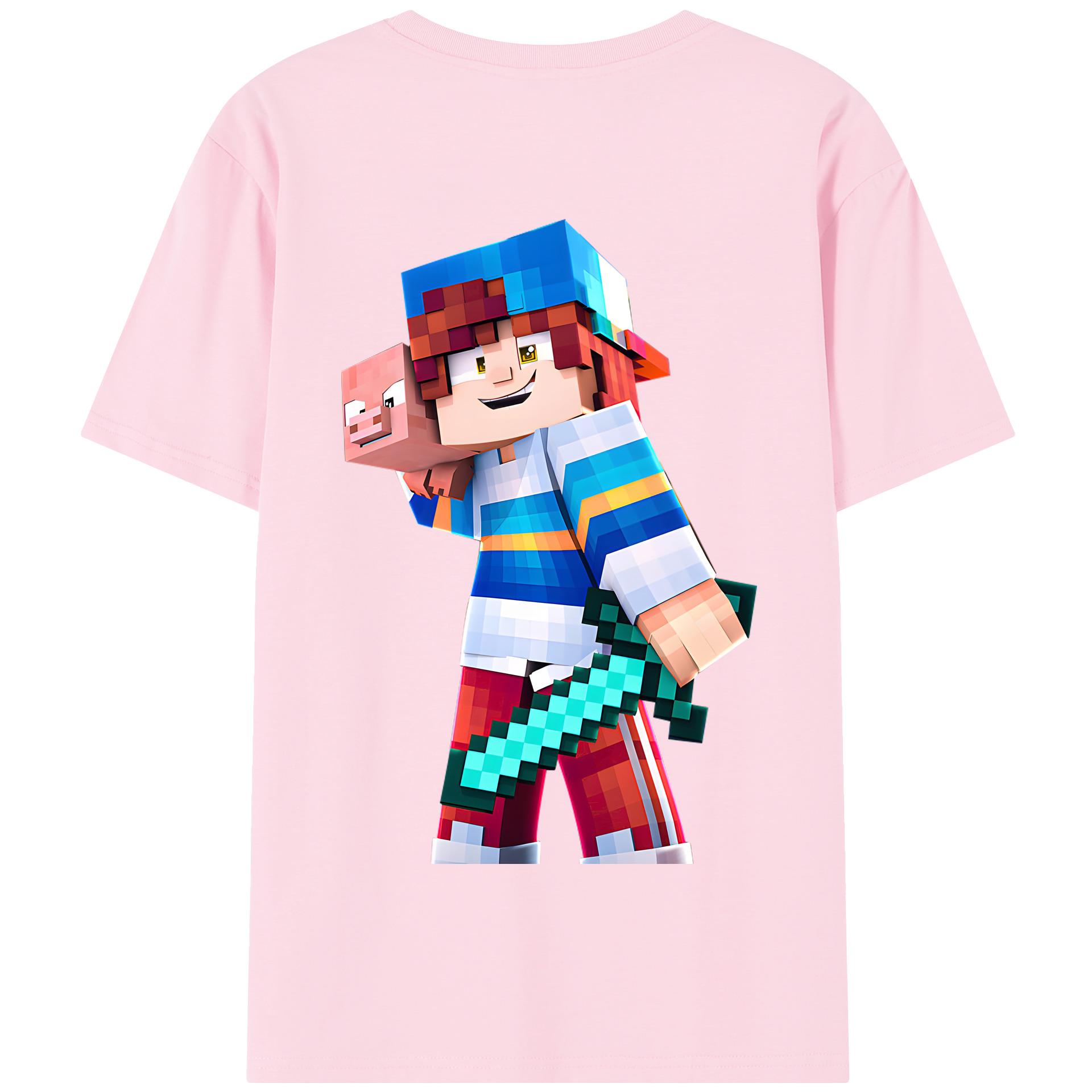 （画像用） マインクラフト ブロックの世界 Minecraft MC Block world 綿100％半袖Tシャツ（背面プリント）