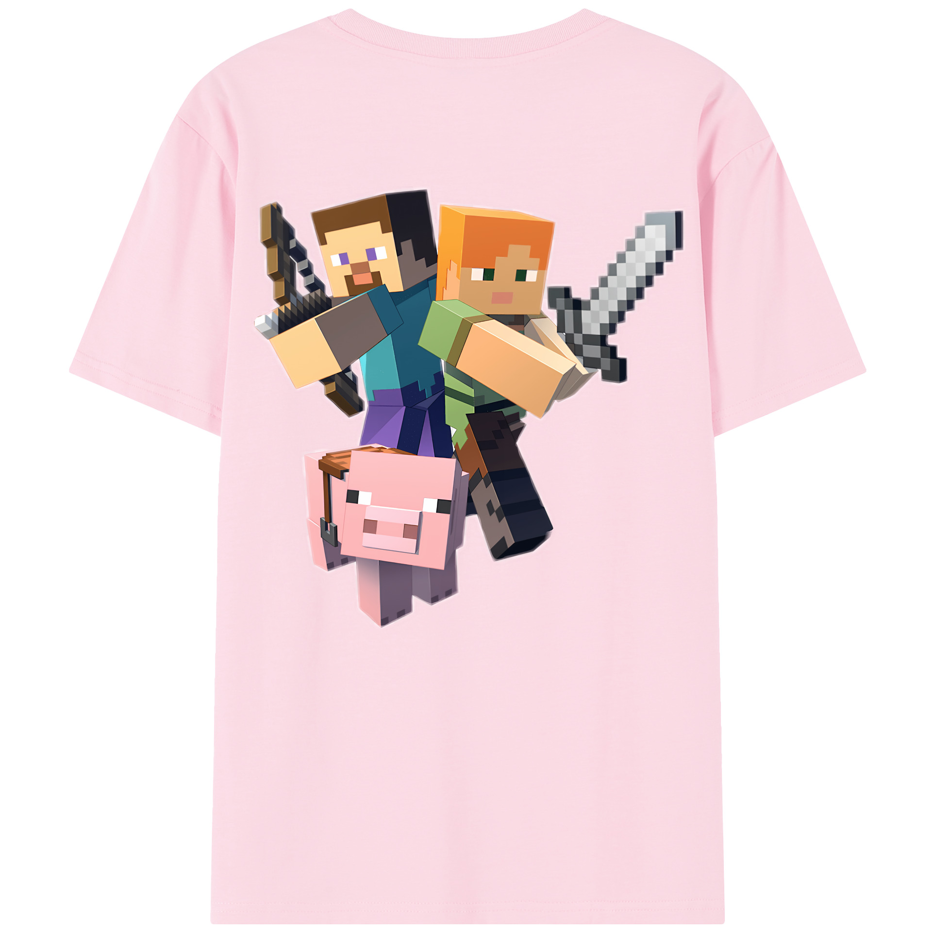 （画像用） マインクラフト ブロックの世界 Minecraft MC Block world 綿100％半袖Tシャツ（背面プリント）