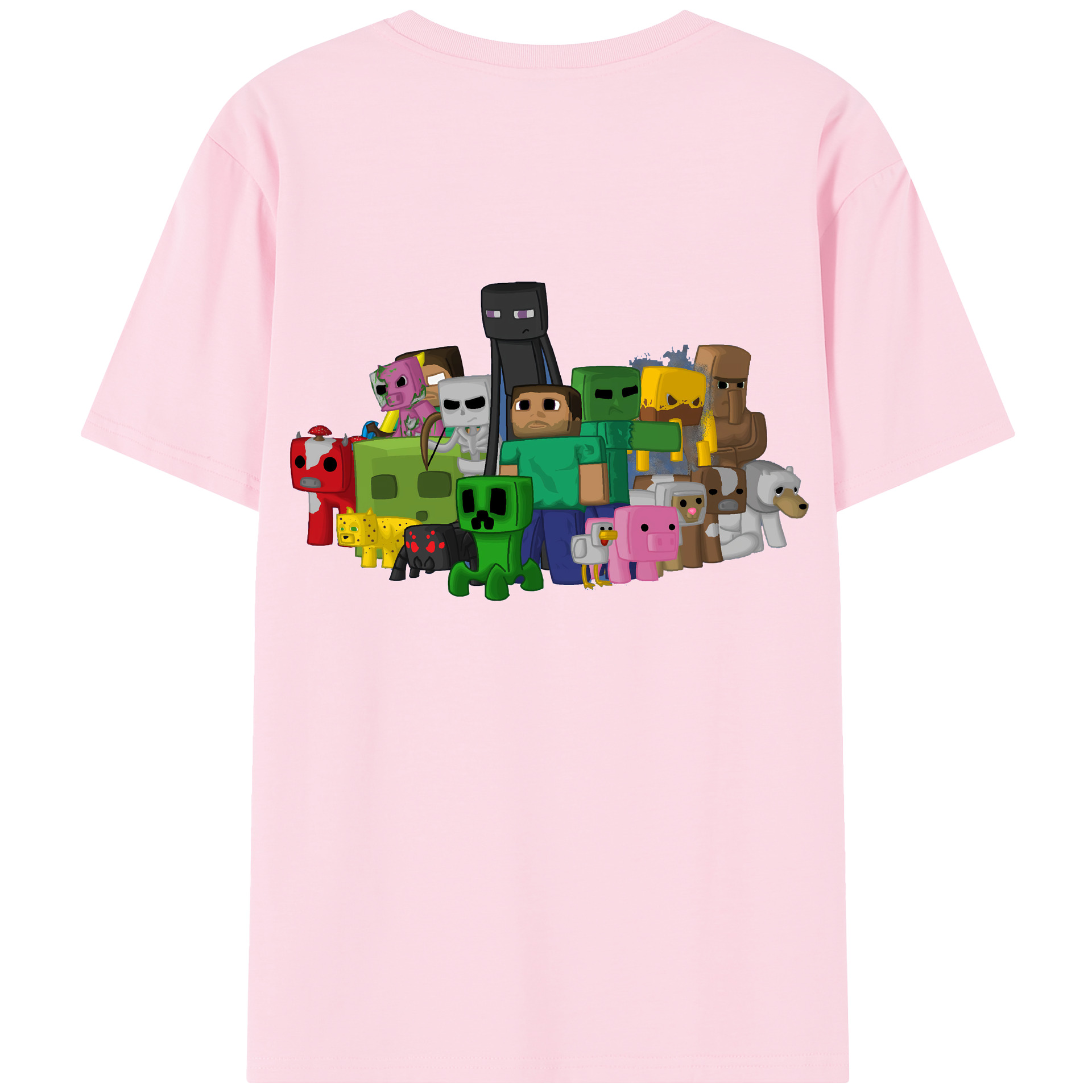 （画像用） マインクラフト ブロックの世界 Minecraft MC Block world 綿100％半袖Tシャツ（背面プリント）