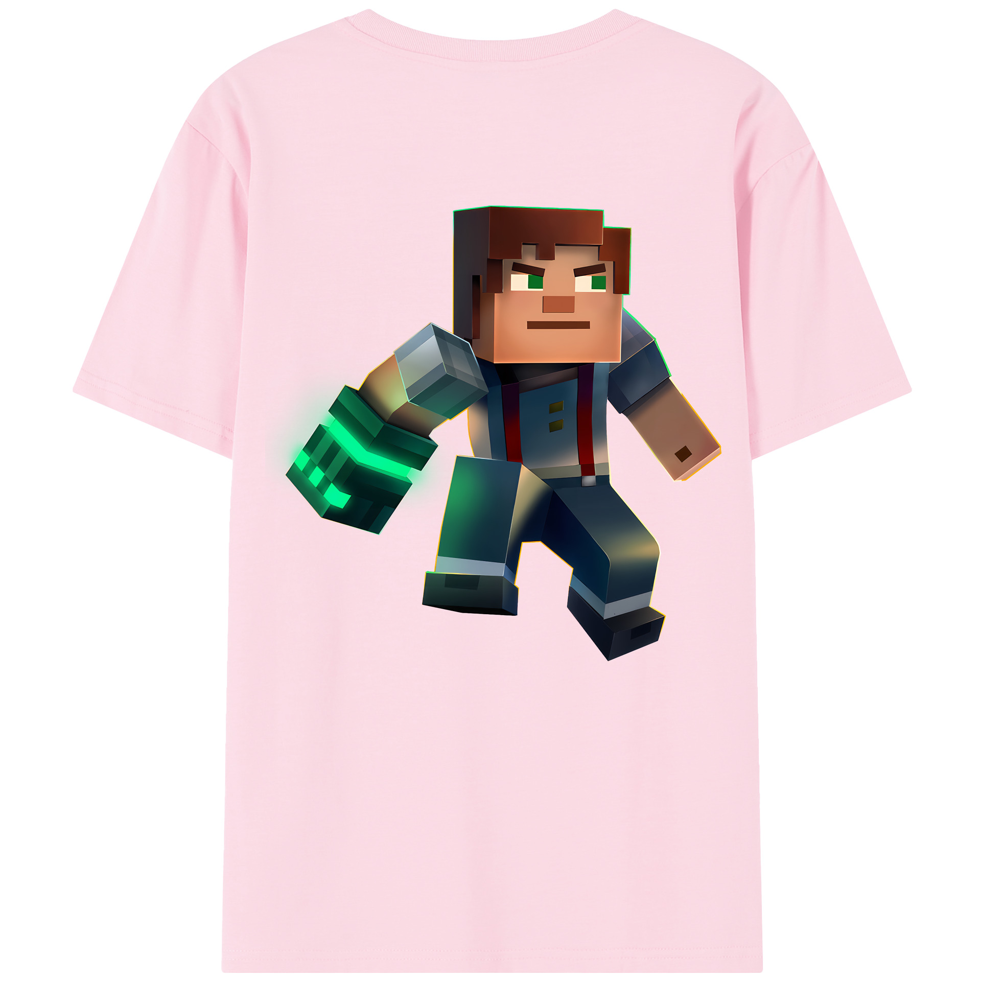 （画像用） マインクラフト ブロックの世界 Minecraft MC Block world 綿100％半袖Tシャツ（背面プリント）