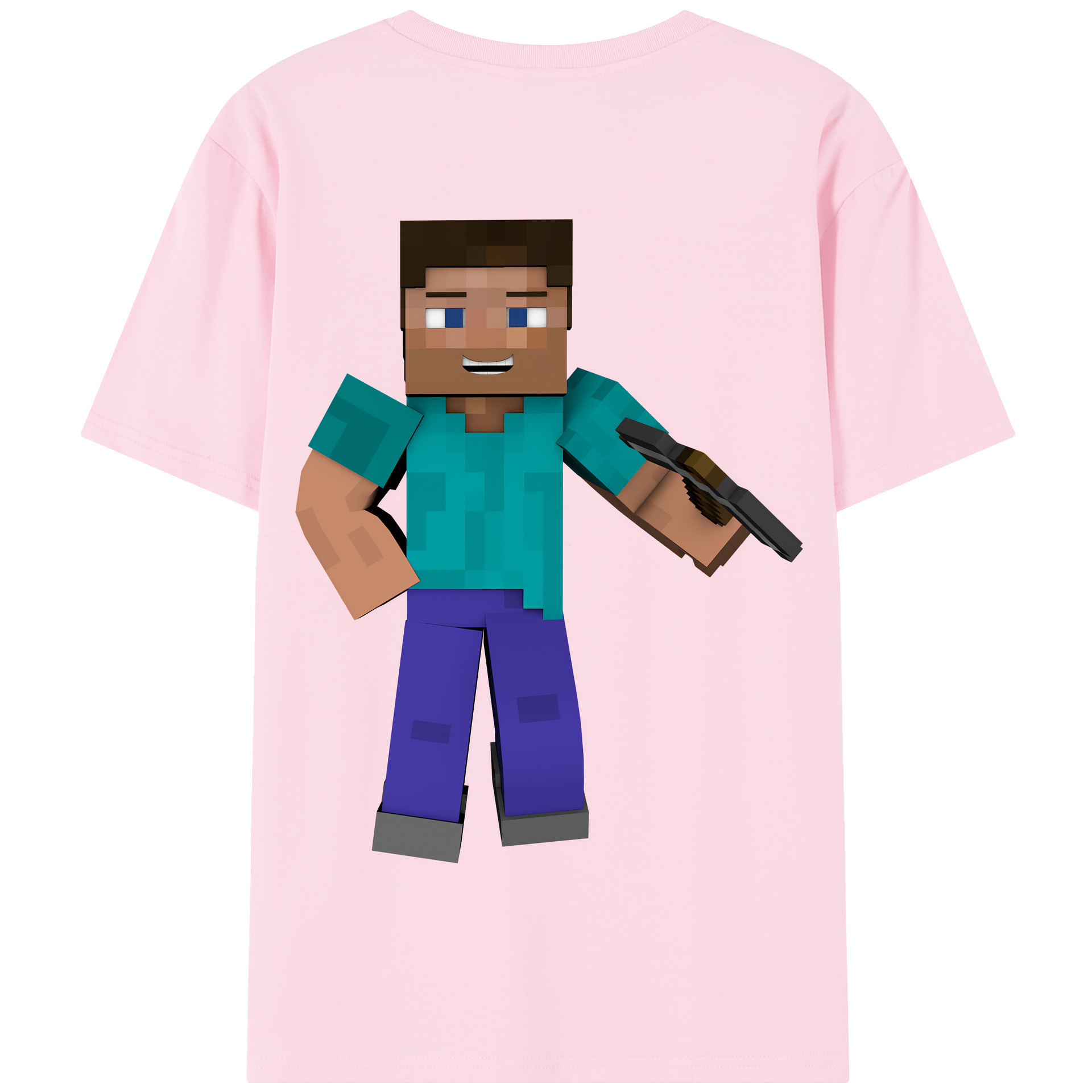 （画像用） マインクラフト ブロックの世界 Minecraft MC Block world 綿100％半袖Tシャツ（背面プリント）