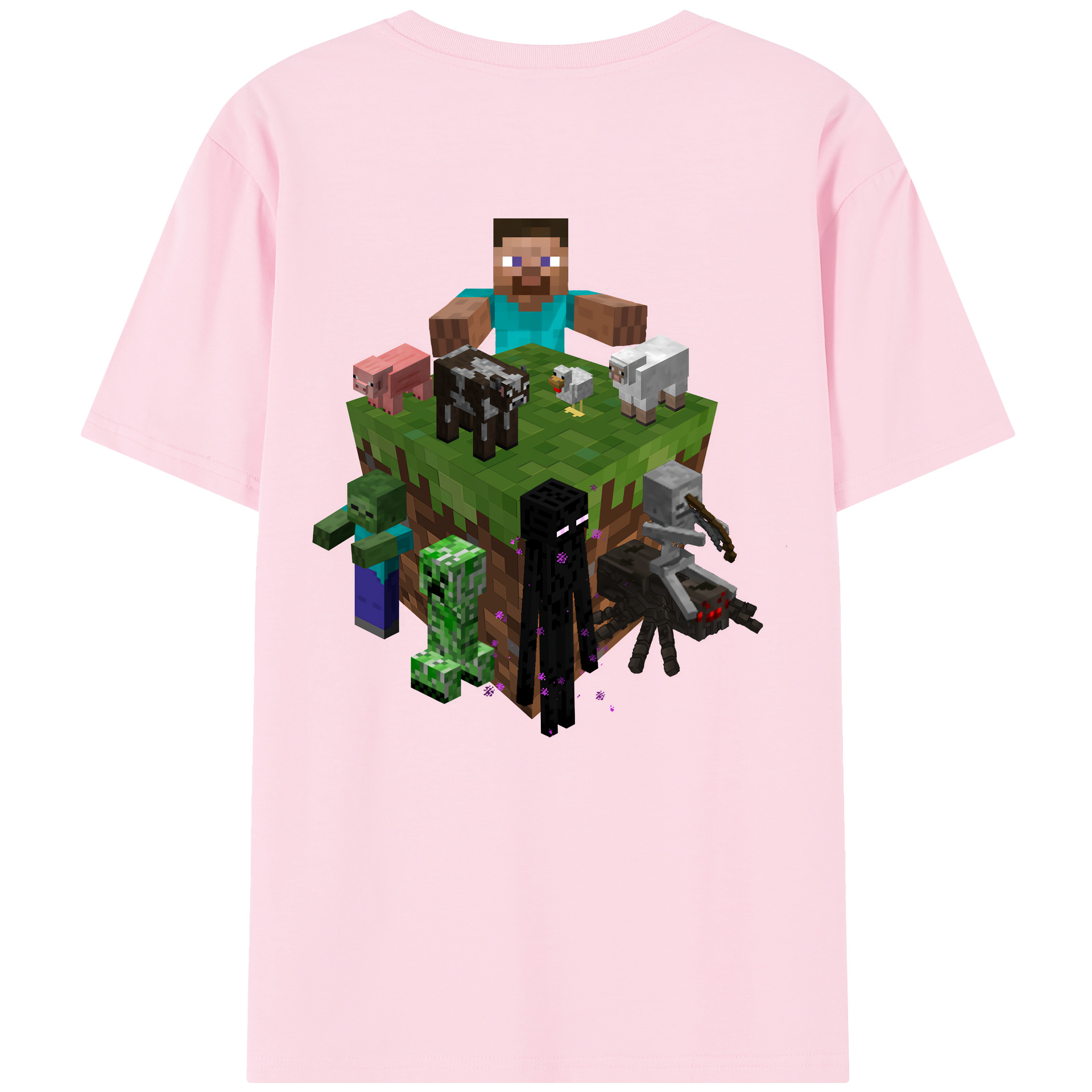 （画像用） マインクラフト ブロックの世界 Minecraft MC Block world 綿100％半袖Tシャツ（背面プリント）