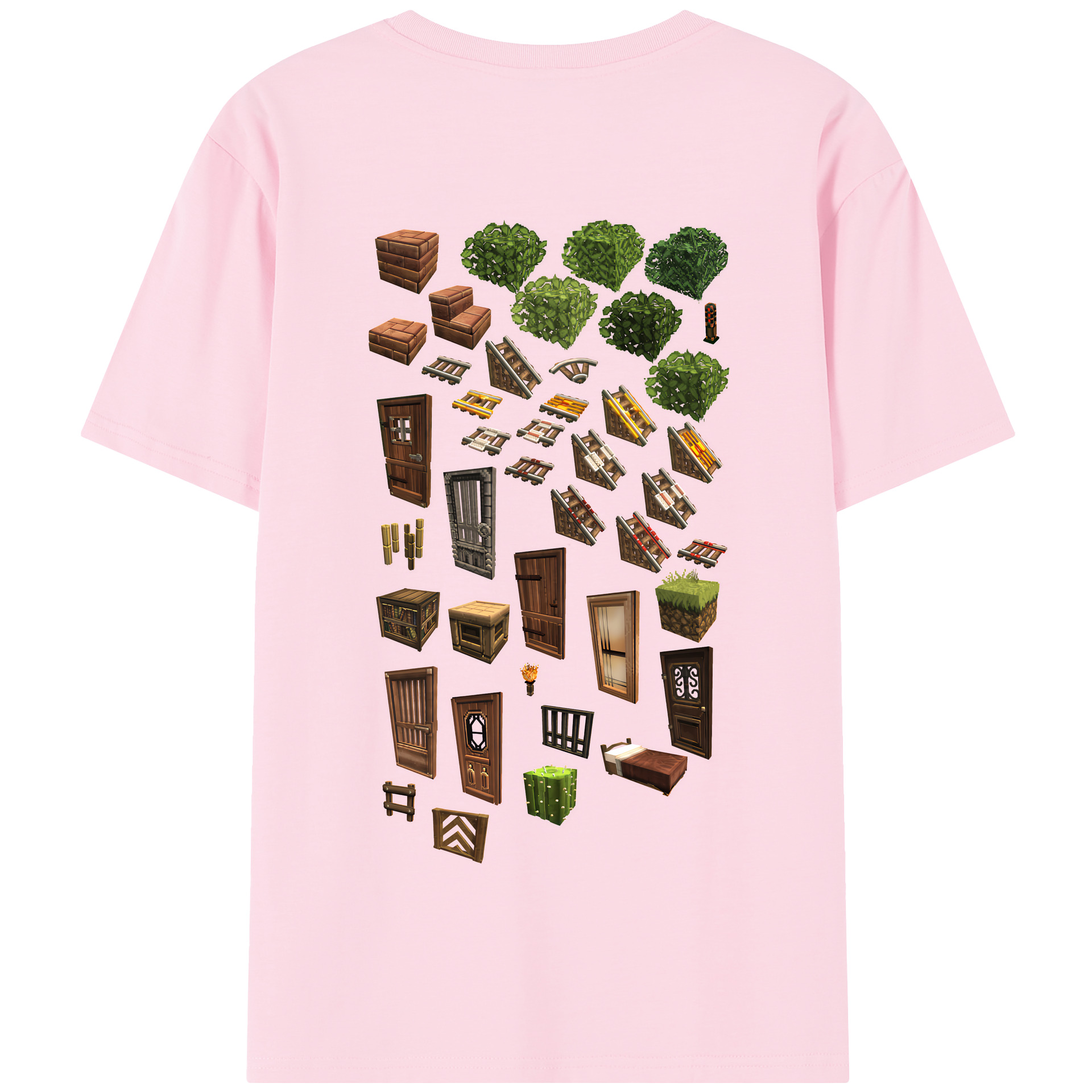 （画像用） マインクラフト ブロックの世界 Minecraft MC Block world 綿100％半袖Tシャツ（背面プリント）
