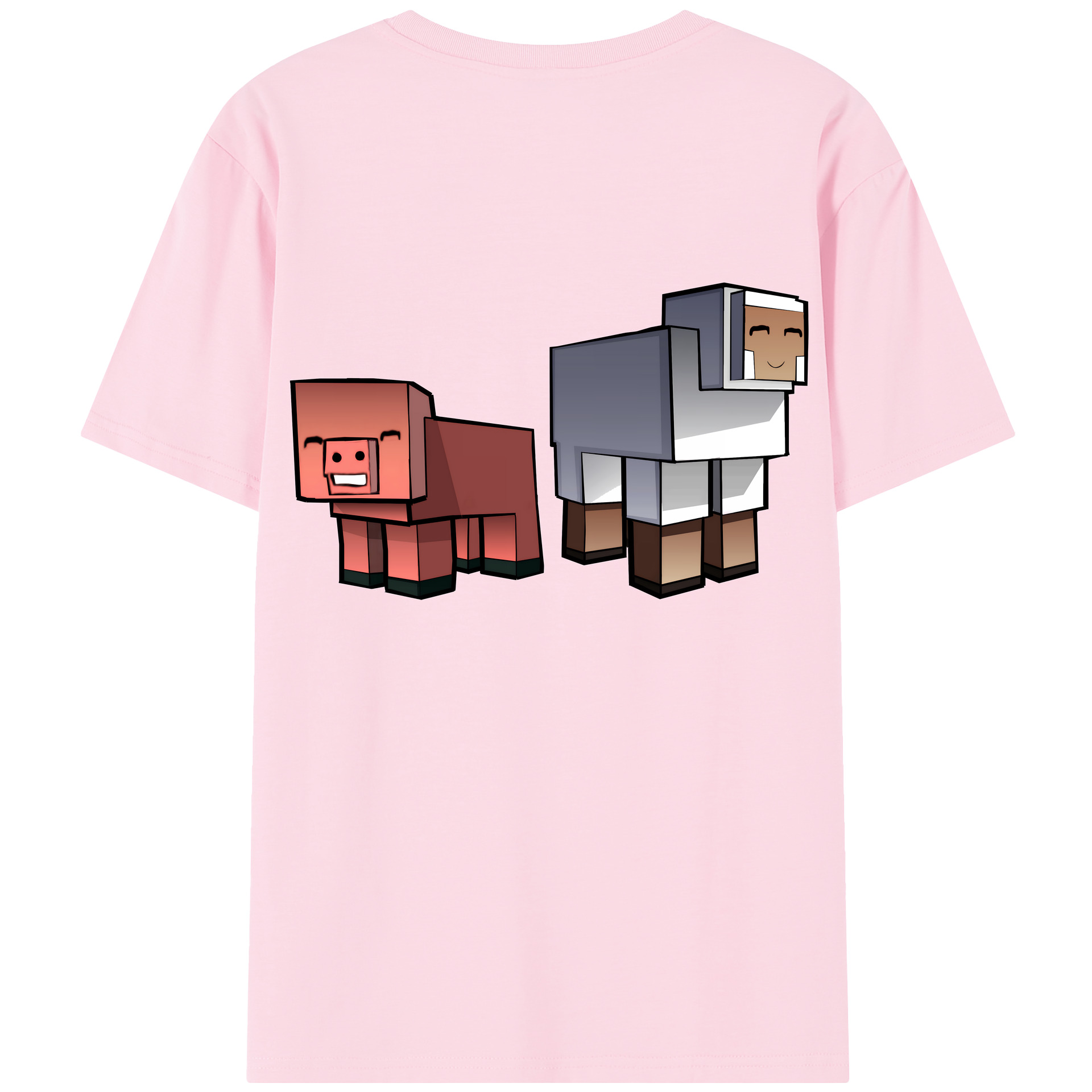 （画像用） マインクラフト ブロックの世界 Minecraft MC Block world 綿100％半袖Tシャツ（背面プリント）
