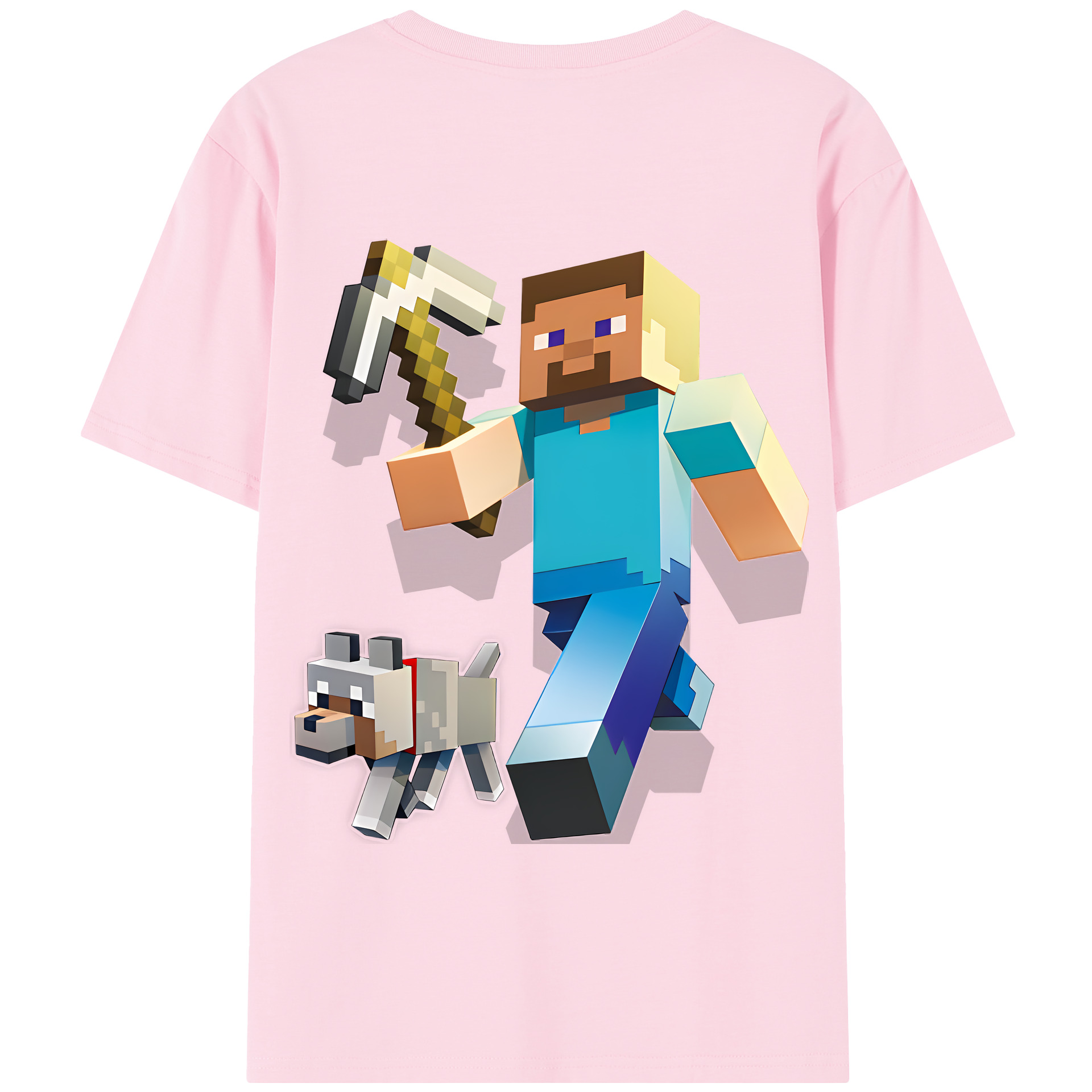 （画像用） マインクラフト ブロックの世界 Minecraft MC Block world 綿100％半袖Tシャツ（背面プリント）