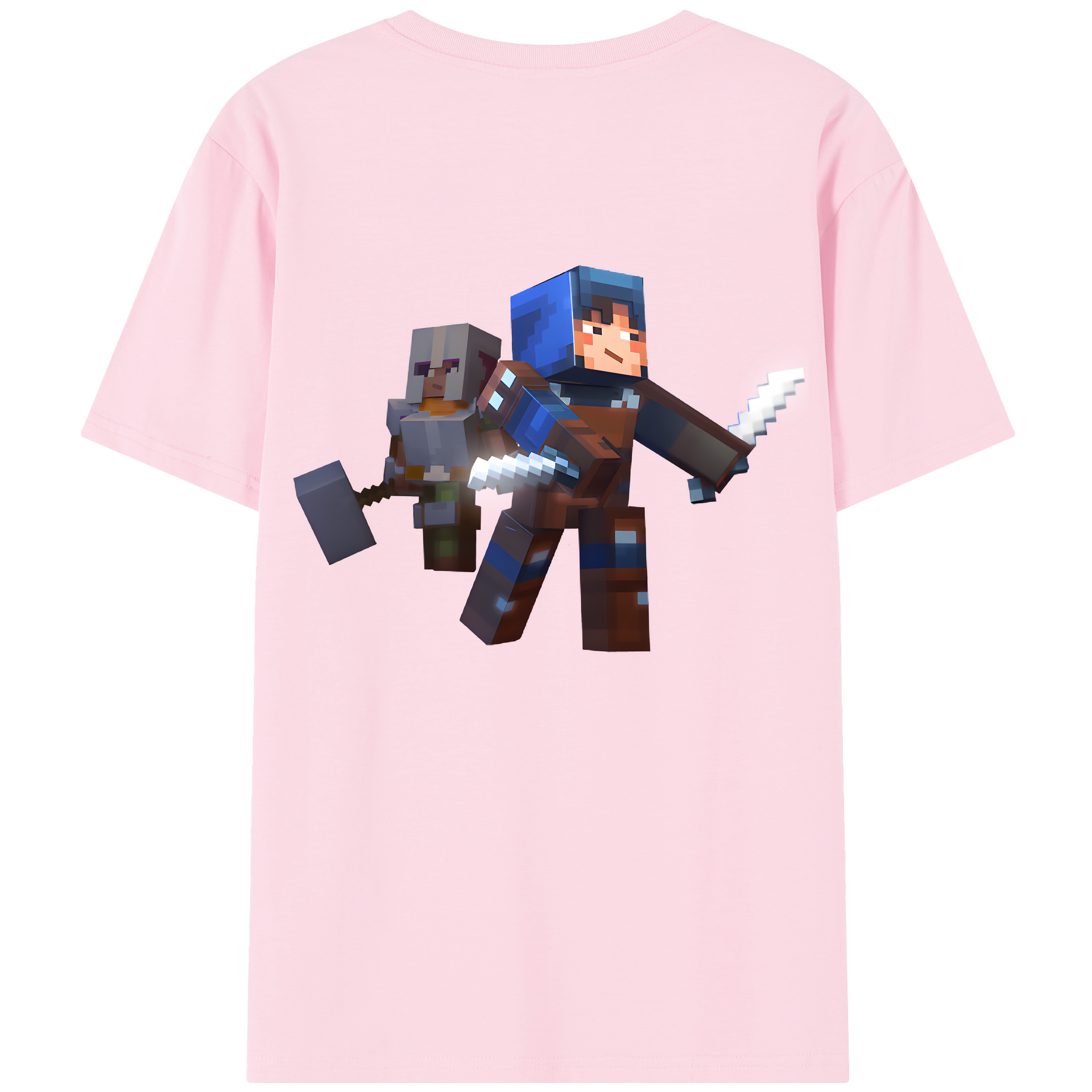 （画像用） マインクラフト ブロックの世界 Minecraft MC Block world 綿100％半袖Tシャツ（背面プリント）