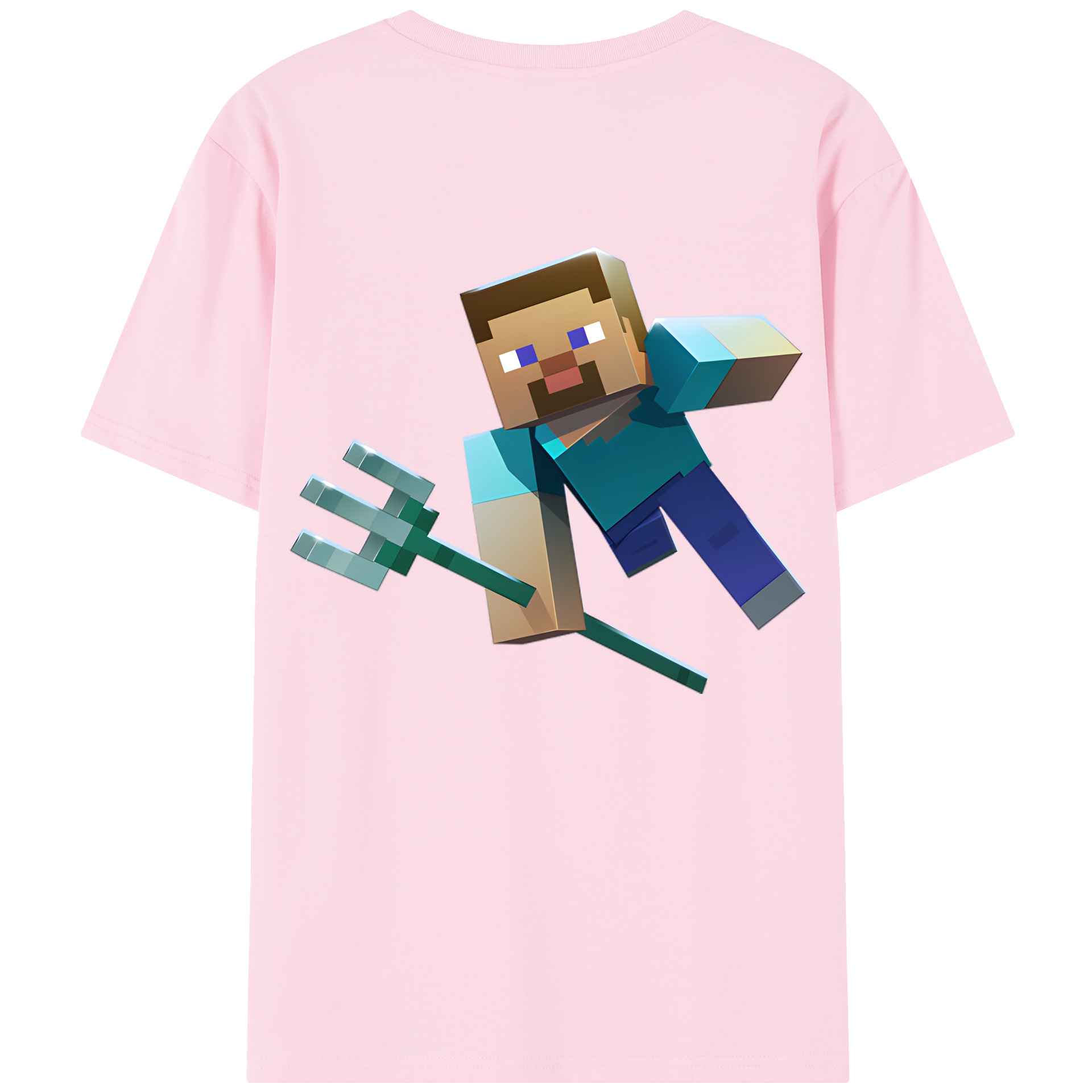 （画像用） マインクラフト ブロックの世界 Minecraft MC Block world 綿100％半袖Tシャツ（背面プリント）