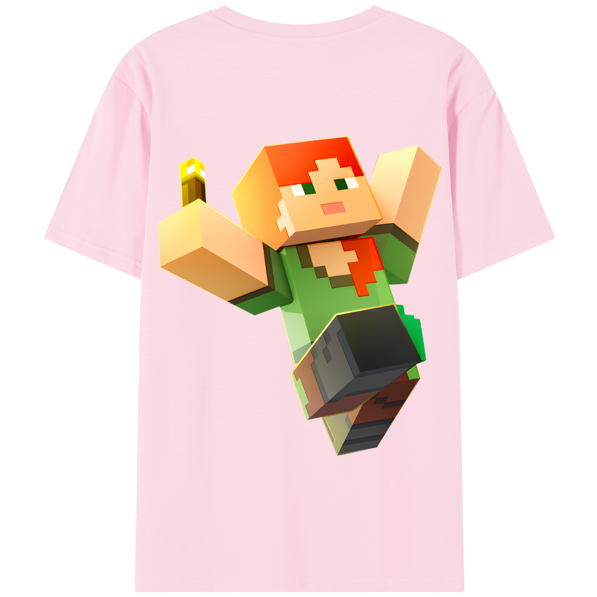 （画像用） マインクラフト ブロックの世界 Minecraft MC Block world 綿100％半袖Tシャツ（背面プリント）