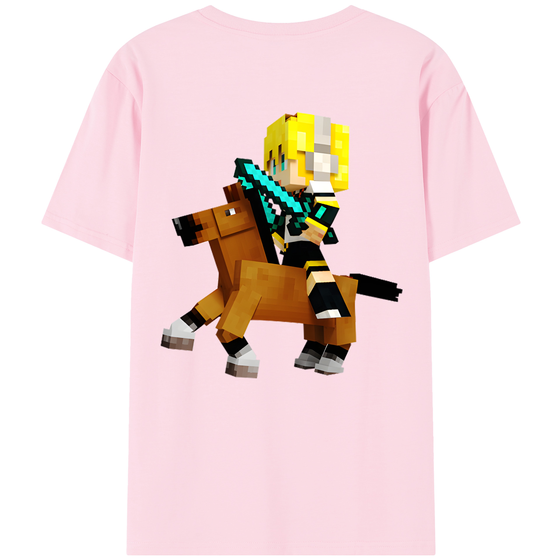 （画像用） マインクラフト ブロックの世界 Minecraft MC Block world 綿100％半袖Tシャツ（背面プリント）