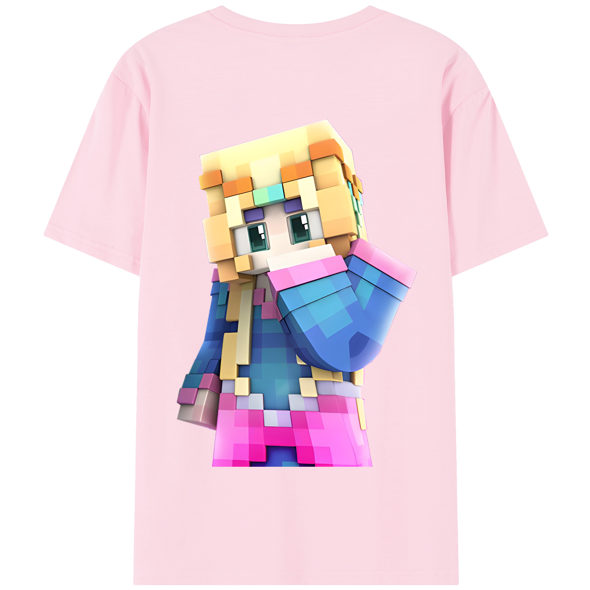 （画像用） マインクラフト ブロックの世界 Minecraft MC Block world 綿100％半袖Tシャツ（背面プリント）