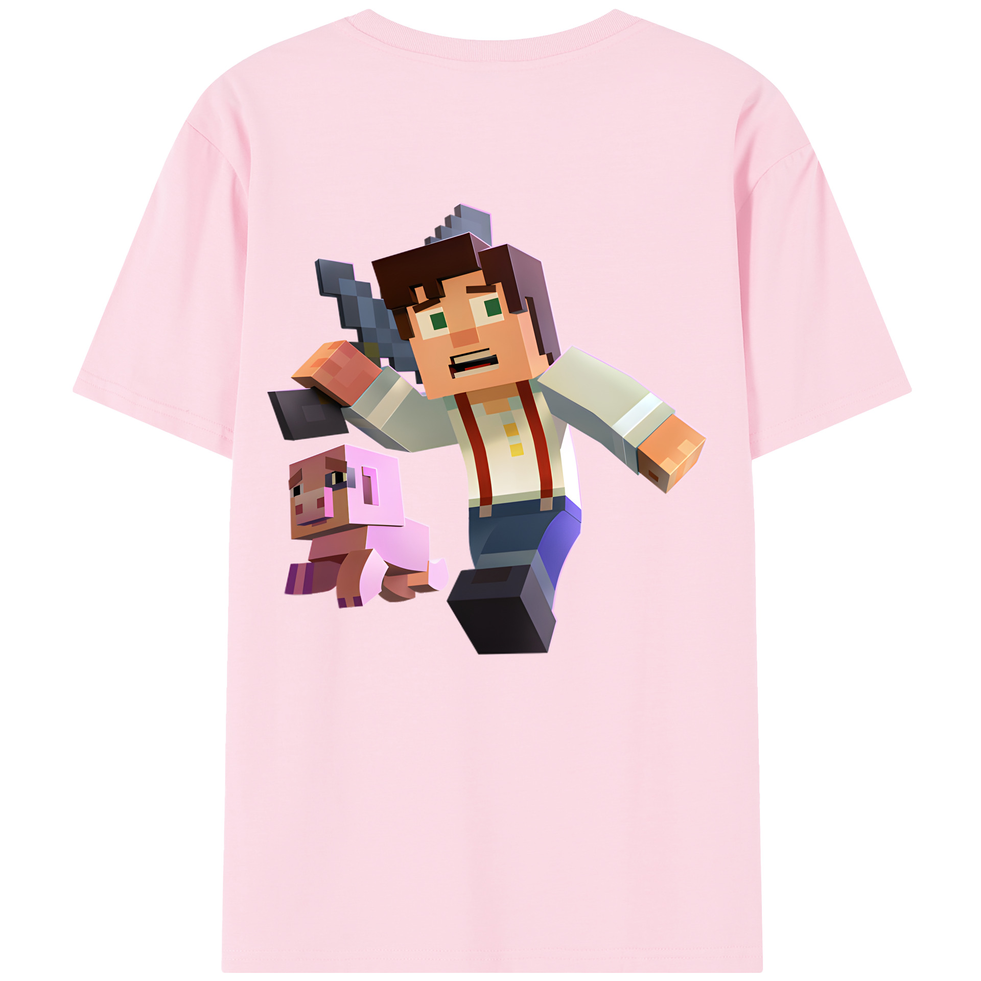 （画像用） マインクラフト ブロックの世界 Minecraft MC Block world 綿100％半袖Tシャツ（背面プリント）