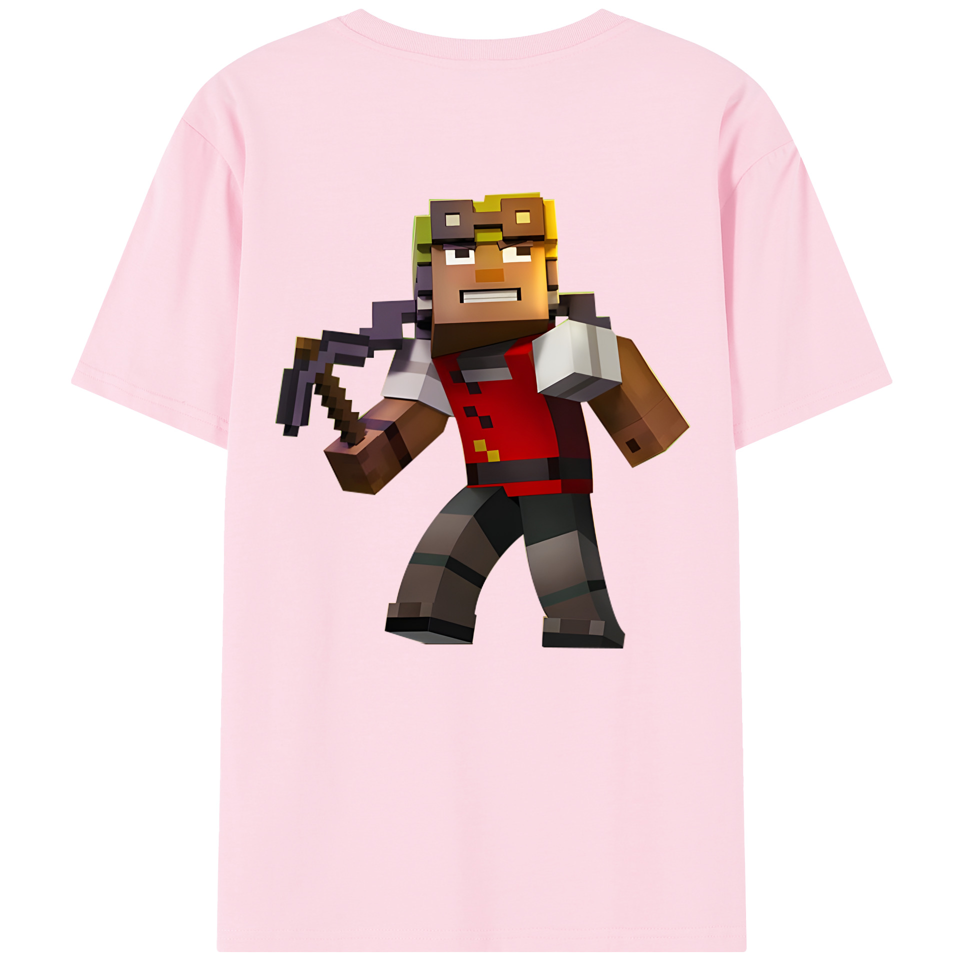 （画像用） マインクラフト ブロックの世界 Minecraft MC Block world 綿100％半袖Tシャツ（背面プリント）