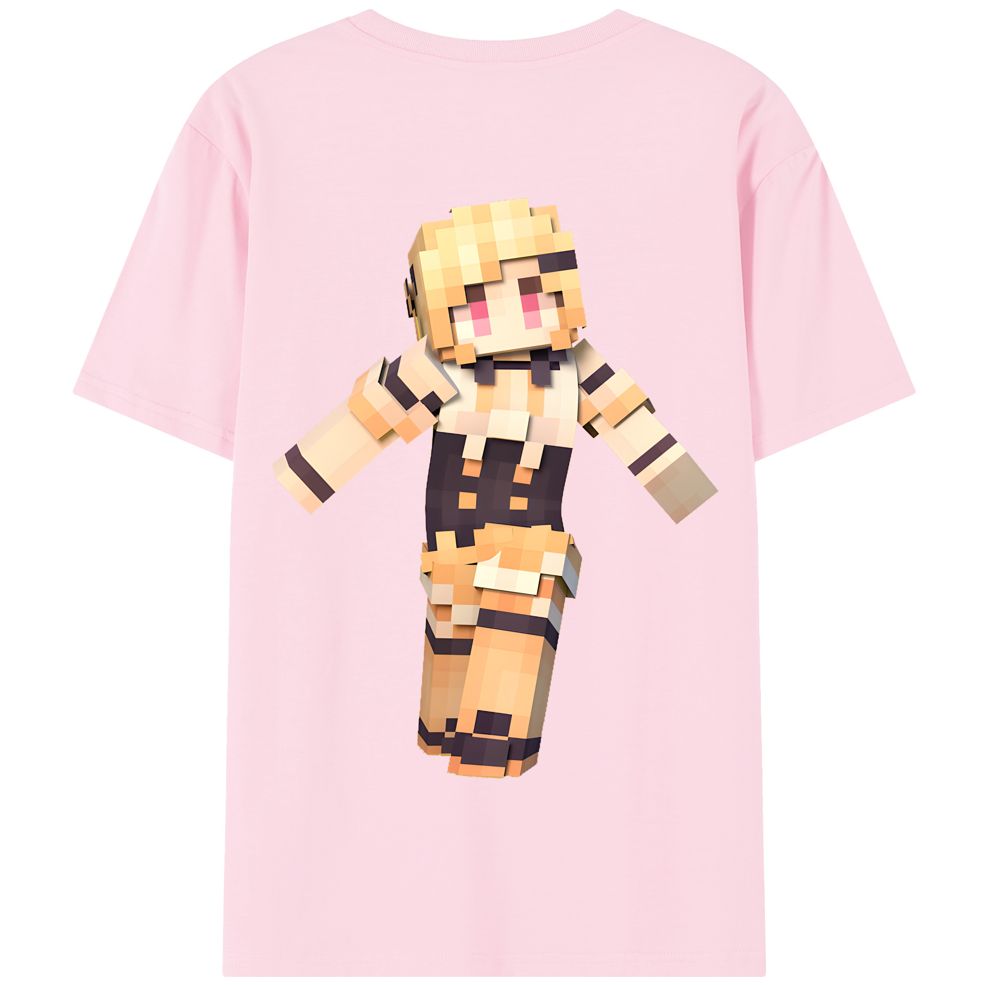 （画像用） マインクラフト ブロックの世界 Minecraft MC Block world 綿100％半袖Tシャツ（背面プリント）