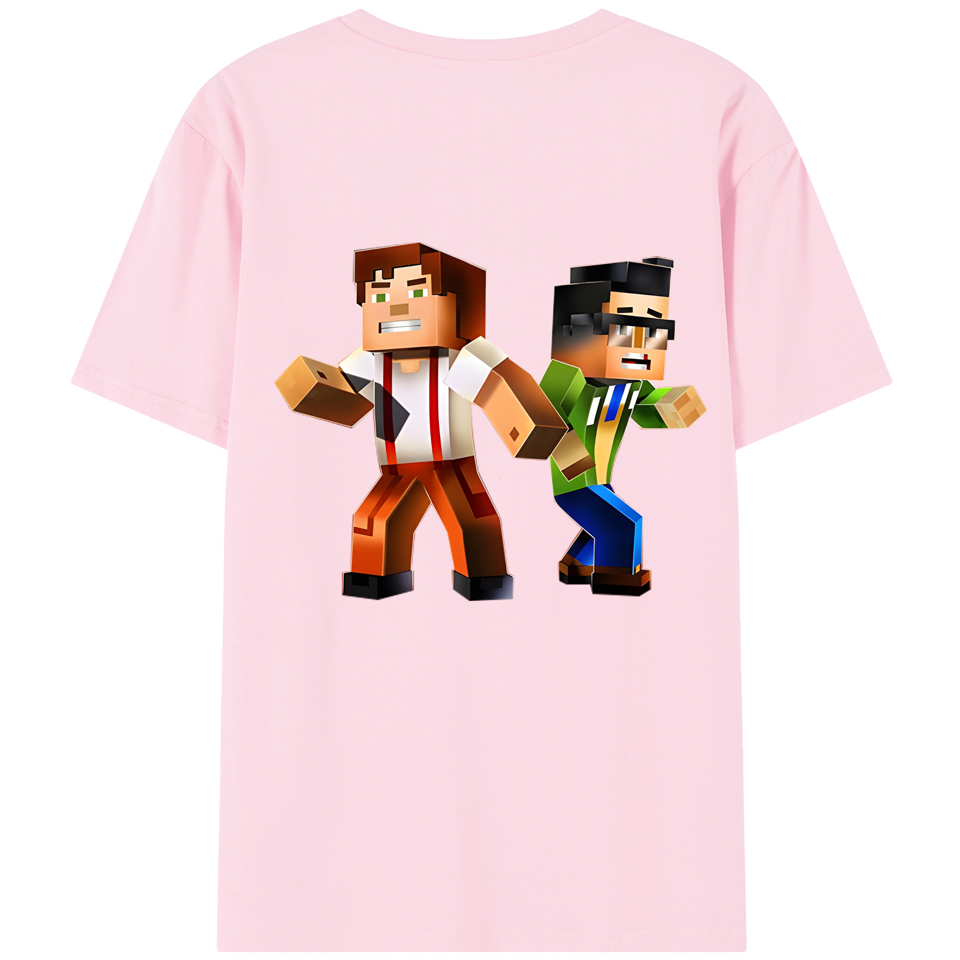 （画像用） マインクラフト ブロックの世界 Minecraft MC Block world 綿100％半袖Tシャツ（背面プリント）
