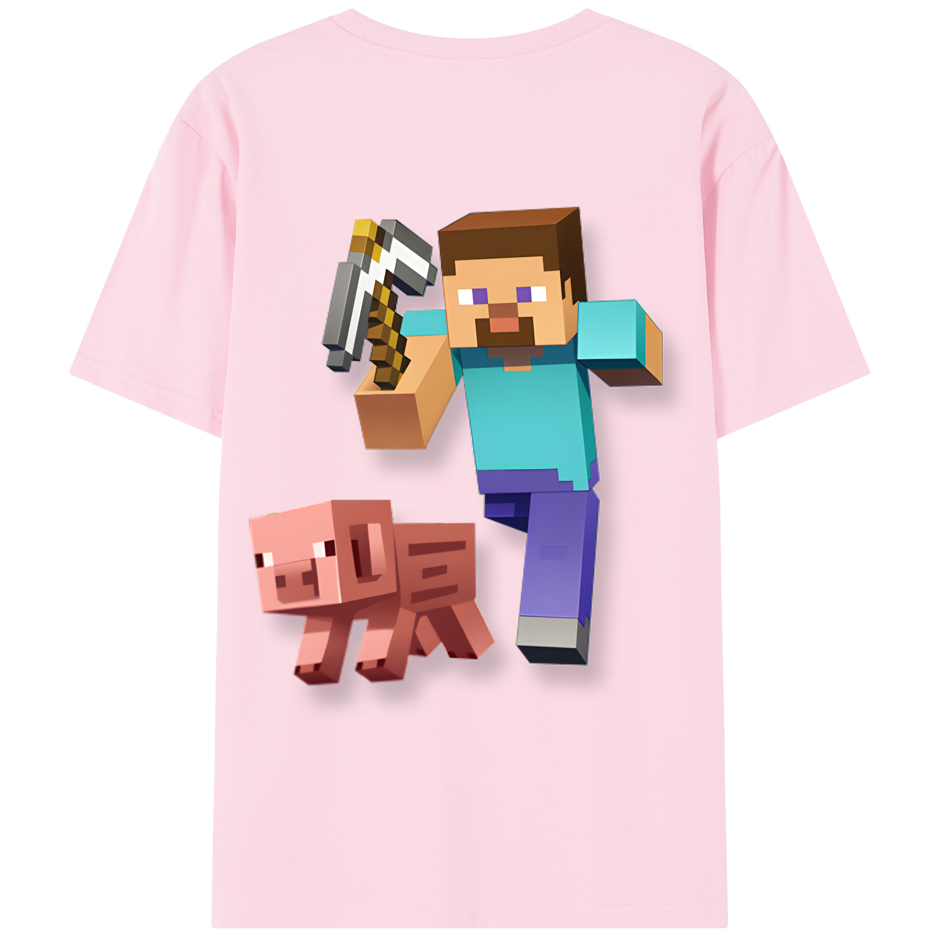 （画像用） マインクラフト ブロックの世界 Minecraft MC Block world 綿100％半袖Tシャツ（背面プリント）
