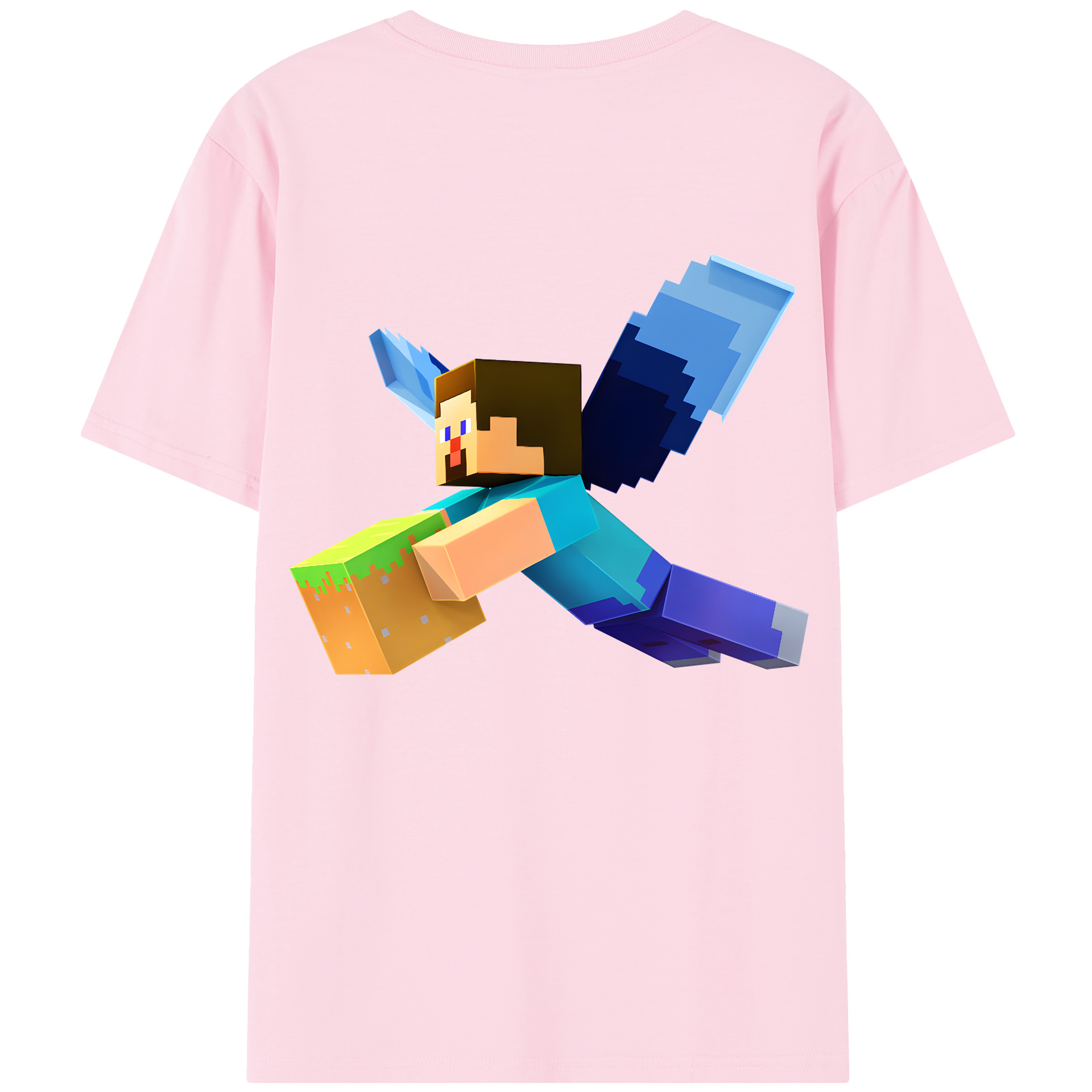（画像用） マインクラフト ブロックの世界 Minecraft MC Block world 綿100％半袖Tシャツ（背面プリント）