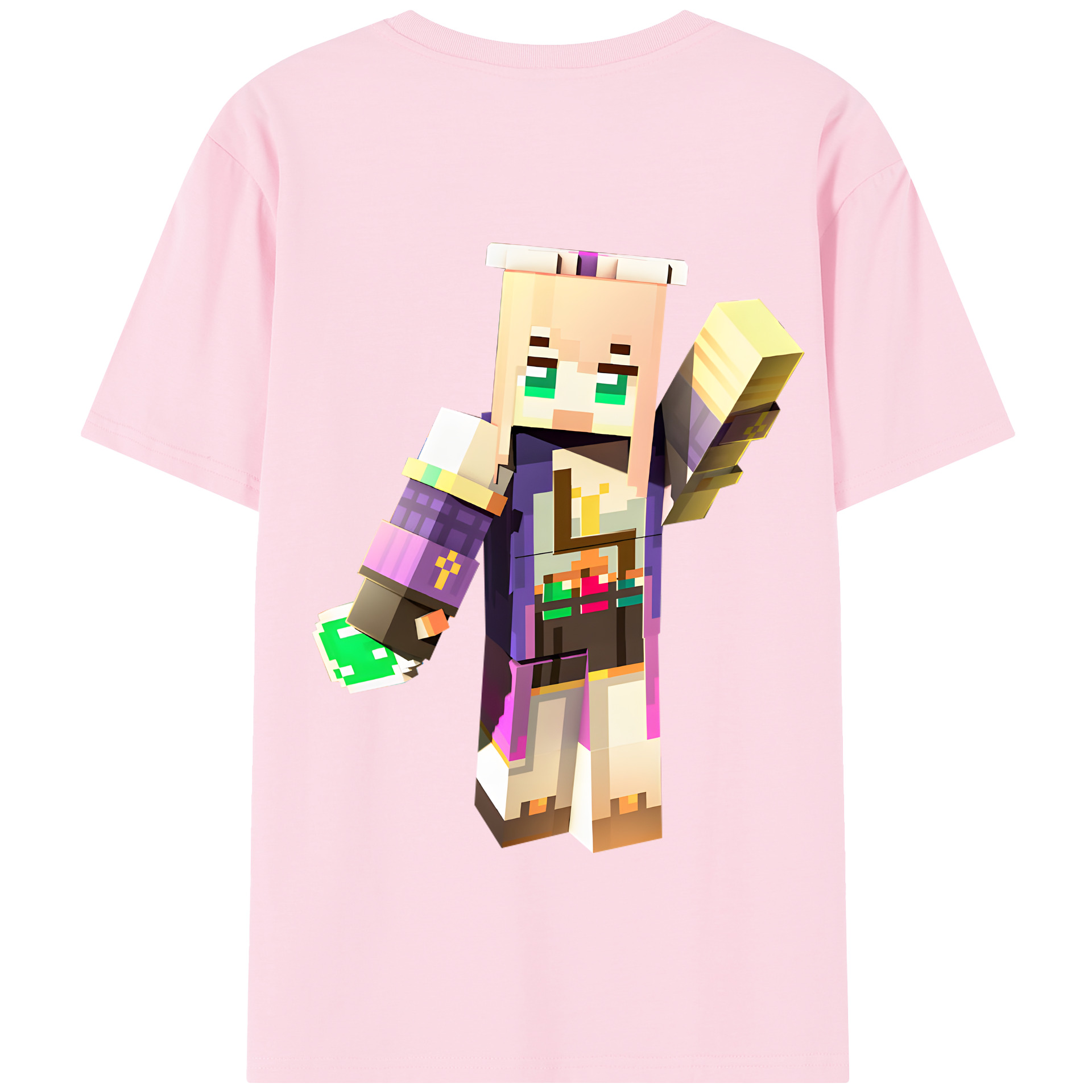 （画像用） マインクラフト ブロックの世界 Minecraft MC Block world 綿100％半袖Tシャツ（背面プリント）