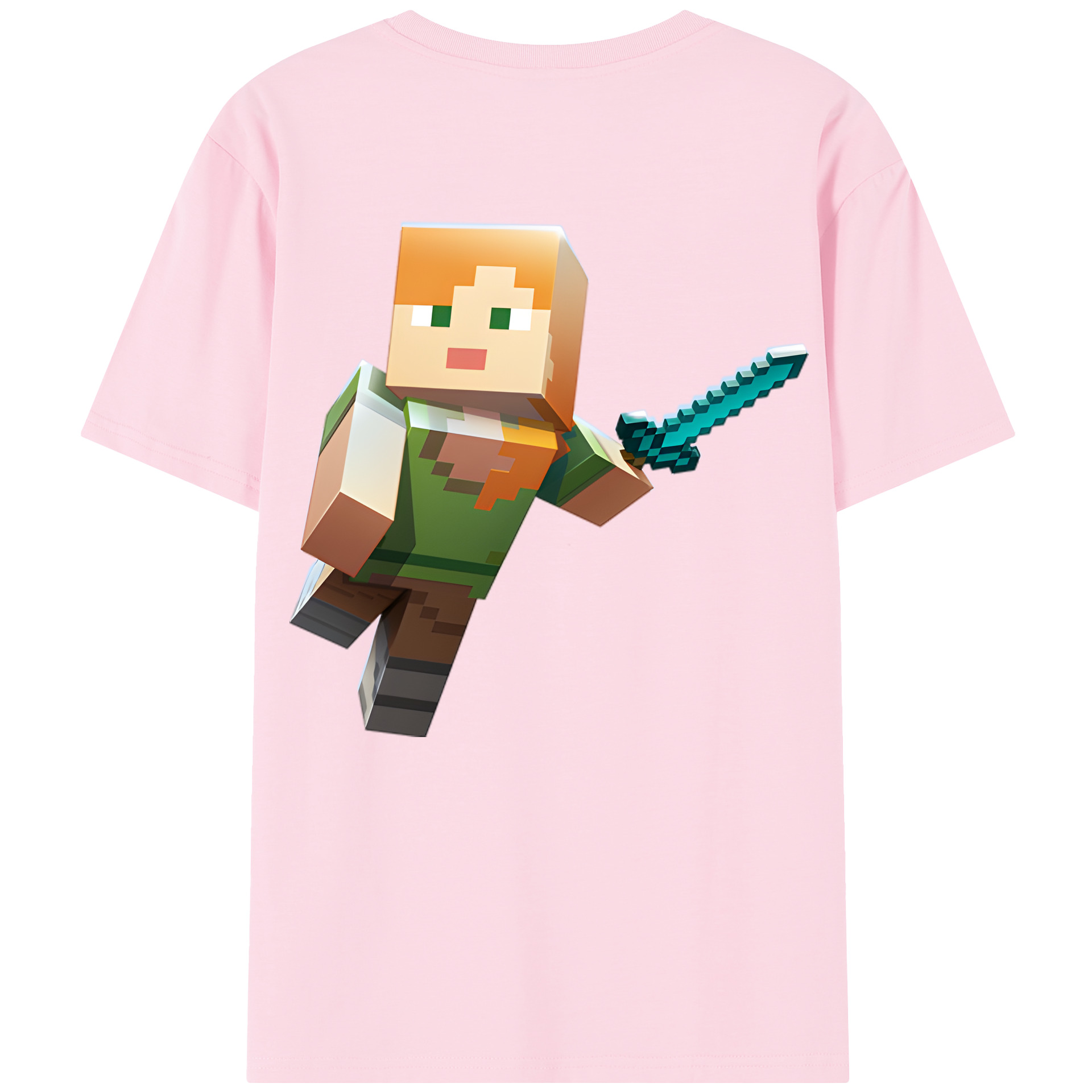 （画像用） マインクラフト ブロックの世界 Minecraft MC Block world 綿100％半袖Tシャツ（背面プリント）
