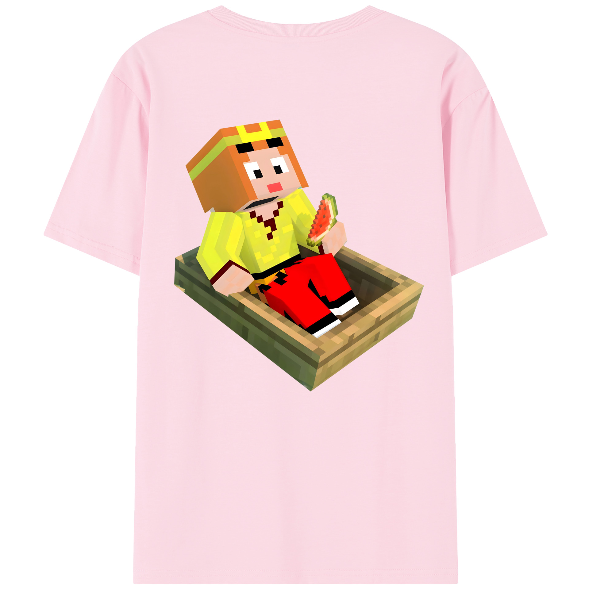 （画像用） マインクラフト ブロックの世界 Minecraft MC Block world 綿100％半袖Tシャツ（背面プリント）