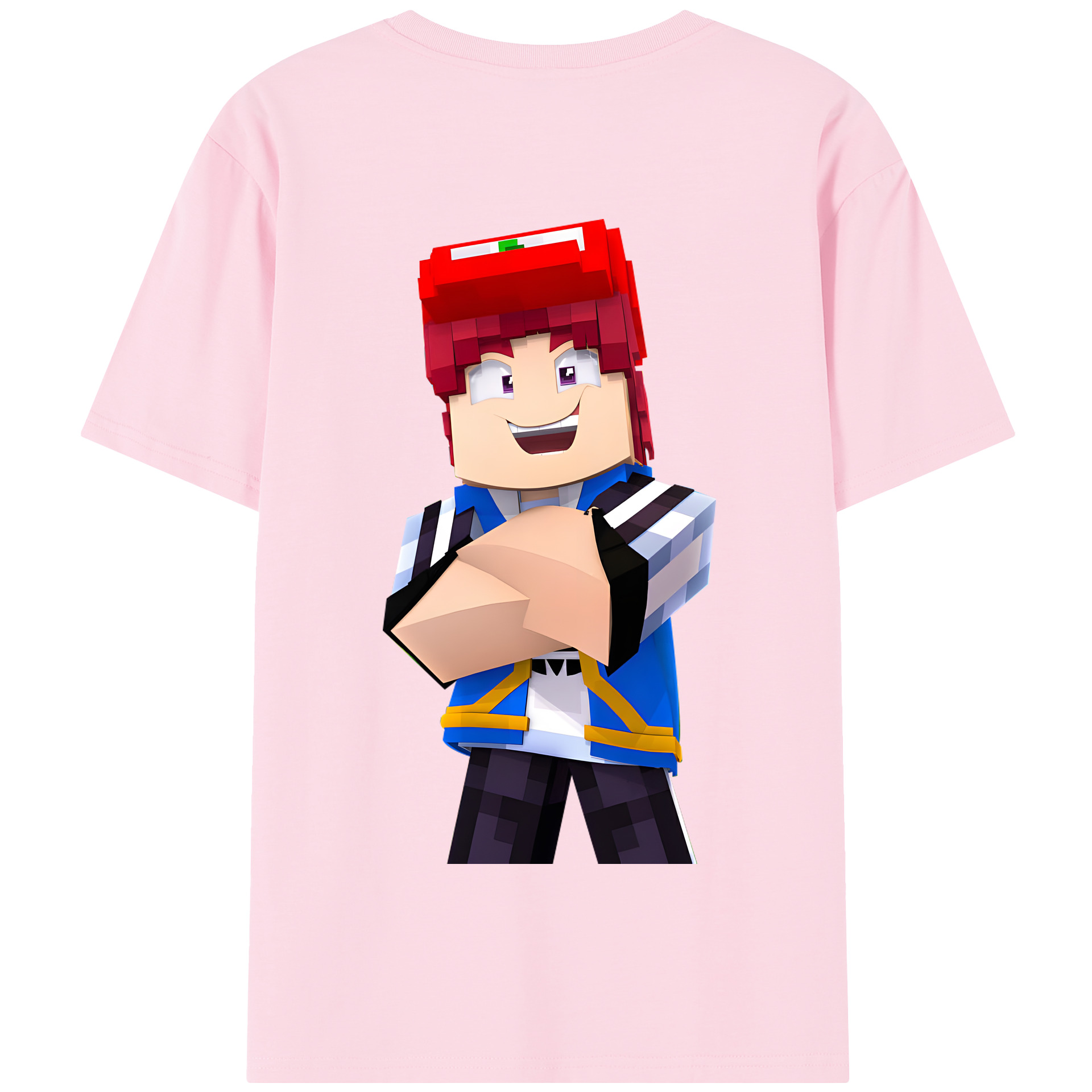 （画像用） マインクラフト ブロックの世界 Minecraft MC Block world 綿100％半袖Tシャツ（背面プリント）