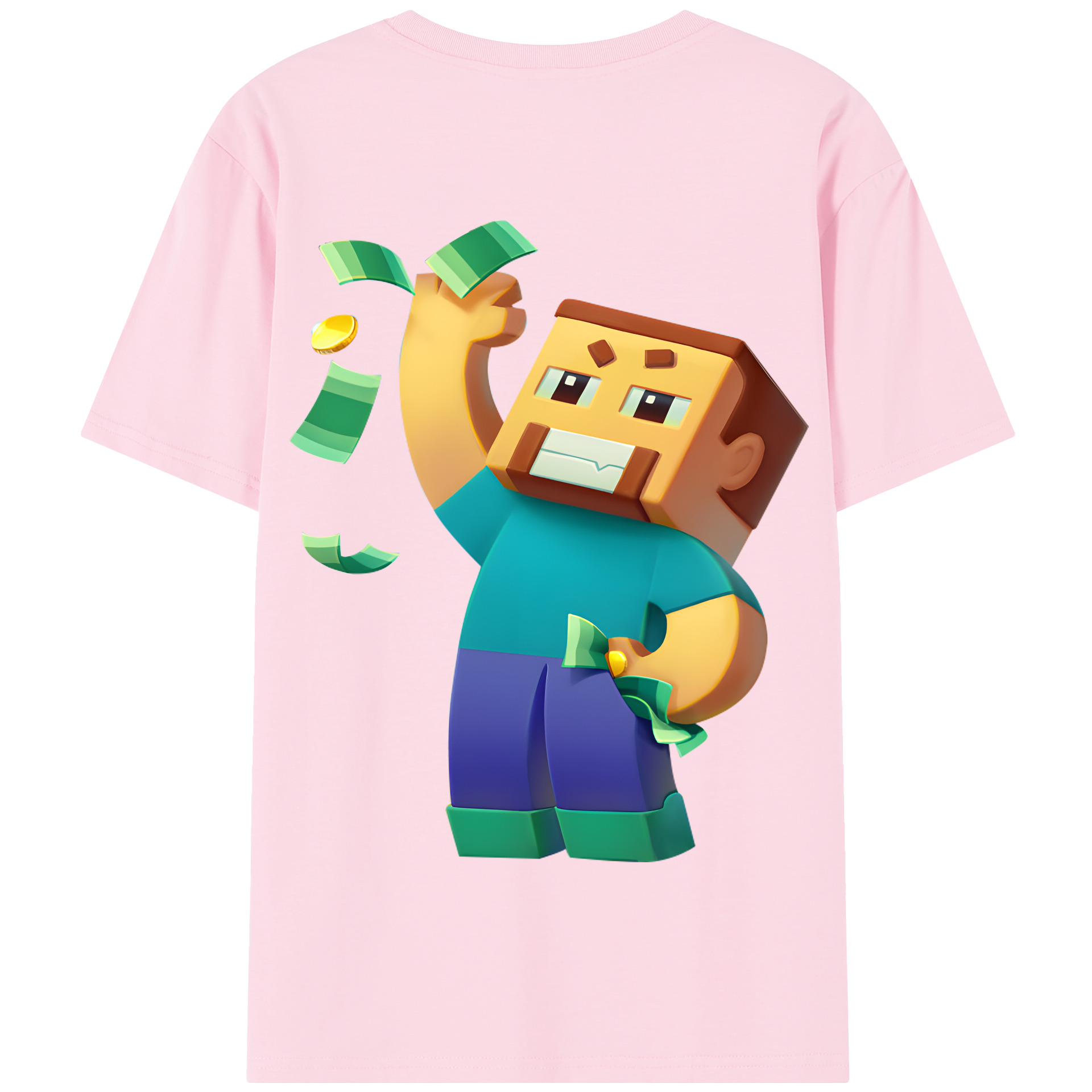 （画像用） マインクラフト ブロックの世界 Minecraft MC Block world 綿100％半袖Tシャツ（背面プリント）
