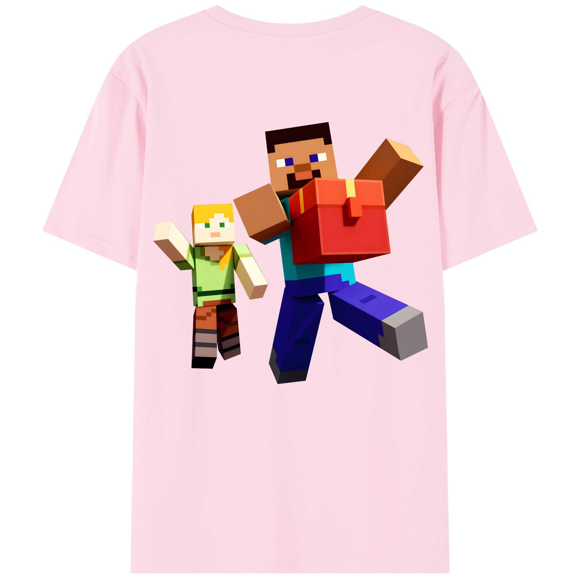 （画像用） マインクラフト ブロックの世界 Minecraft MC Block world 綿100％半袖Tシャツ（背面プリント）