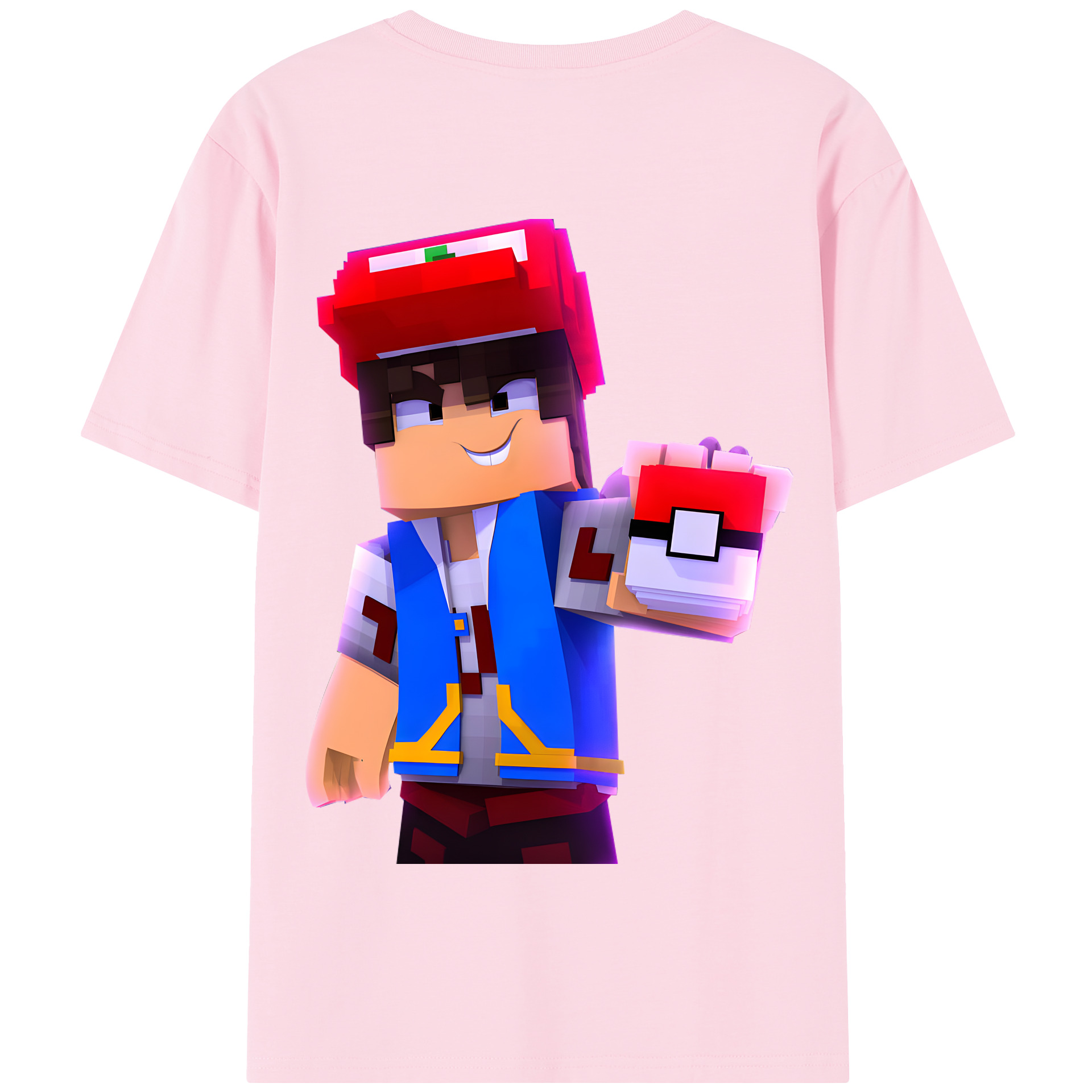 （画像用） マインクラフト ブロックの世界 Minecraft MC Block world 綿100％半袖Tシャツ（背面プリント）