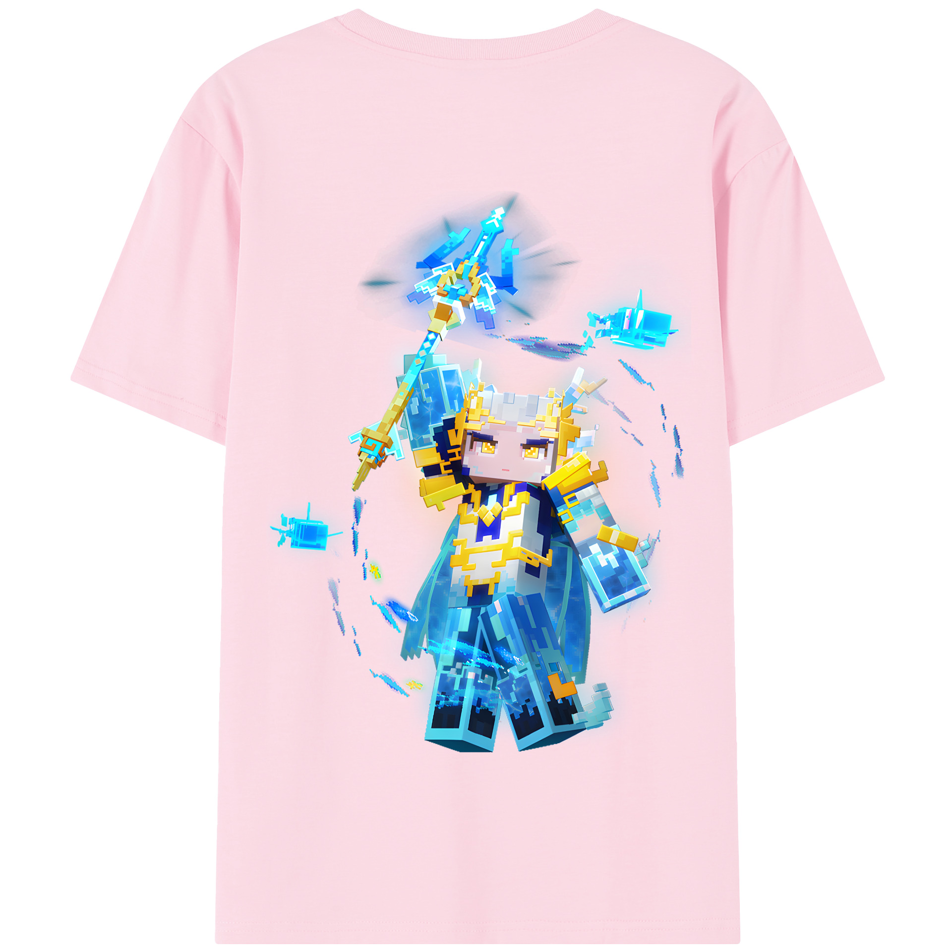 （画像用） マインクラフト ブロックの世界 Minecraft MC Block world 綿100％半袖Tシャツ（背面プリント）