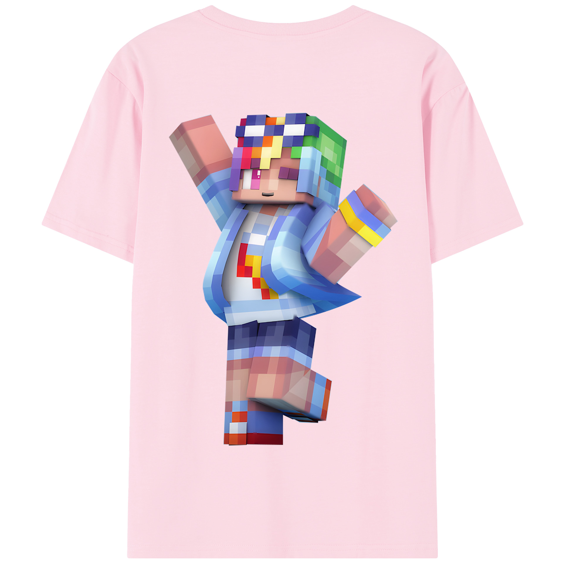 （画像用） マインクラフト ブロックの世界 Minecraft MC Block world 綿100％半袖Tシャツ（背面プリント）