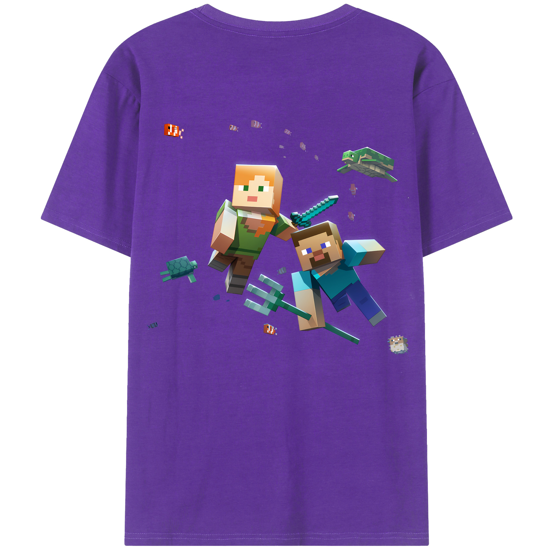 （画像用） マインクラフト ブロックの世界 Minecraft MC Block world 綿100％半袖Tシャツ（背面プリント）